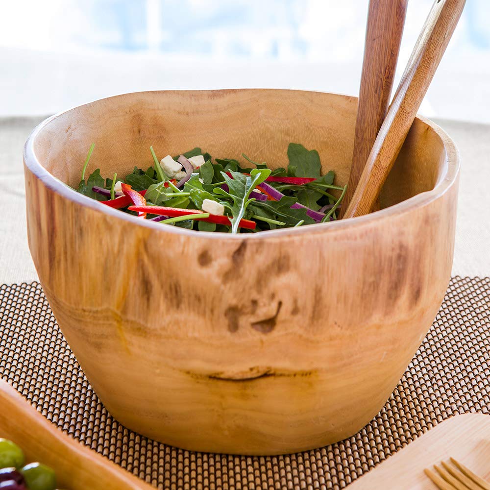 Restaurantware Nature Tek 9.75 Inch Rustic Serving Bowl 1 Handmade Decorative Salad Bowl - Shatter-Proof Scratch-Resistant Natur