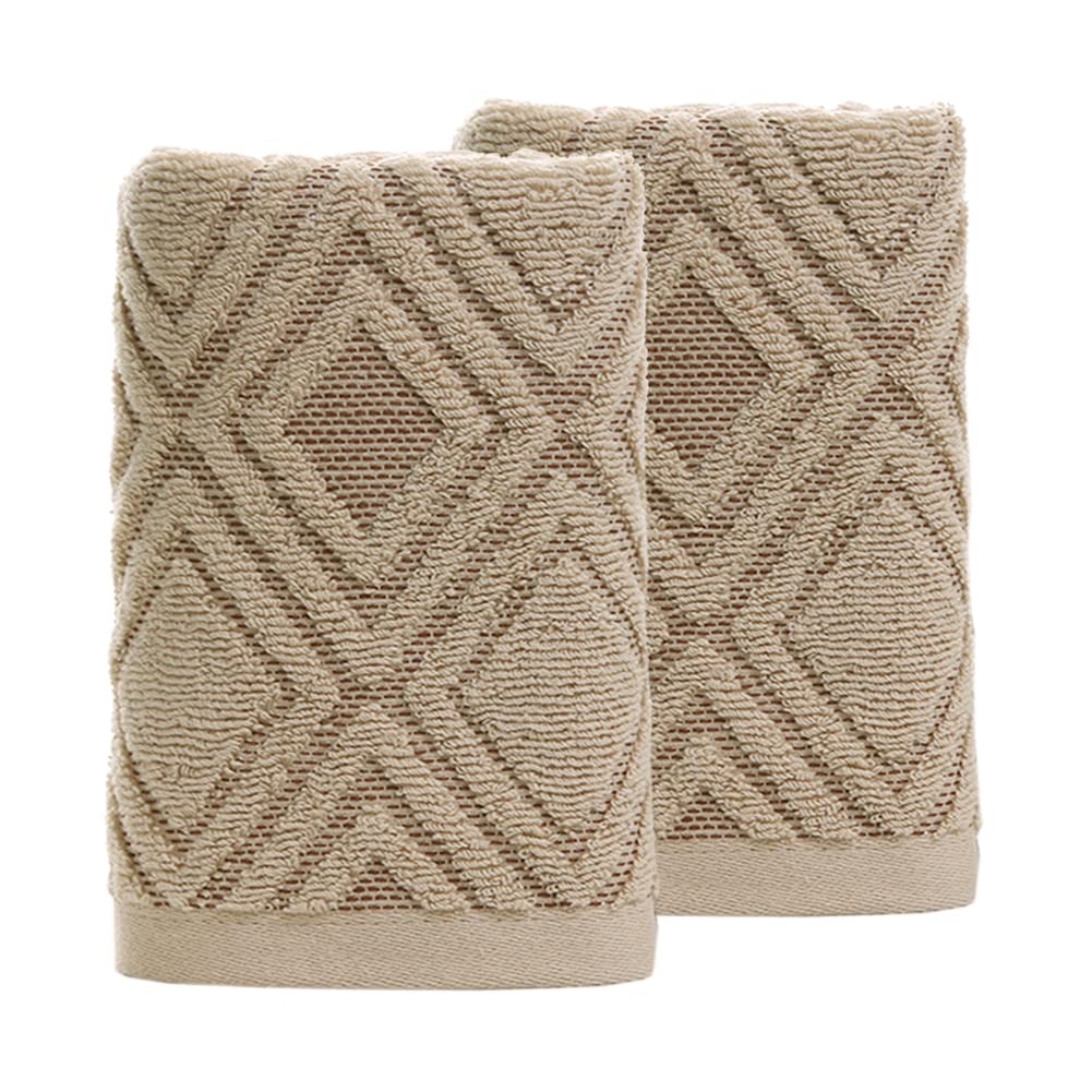 Pidada Hand Towels Set Of 2 Diamond Pattern 100% Cotton Absorbent Soft Decorative Towel For Bathroom 13.4 X 29.5 Inch (Brown)