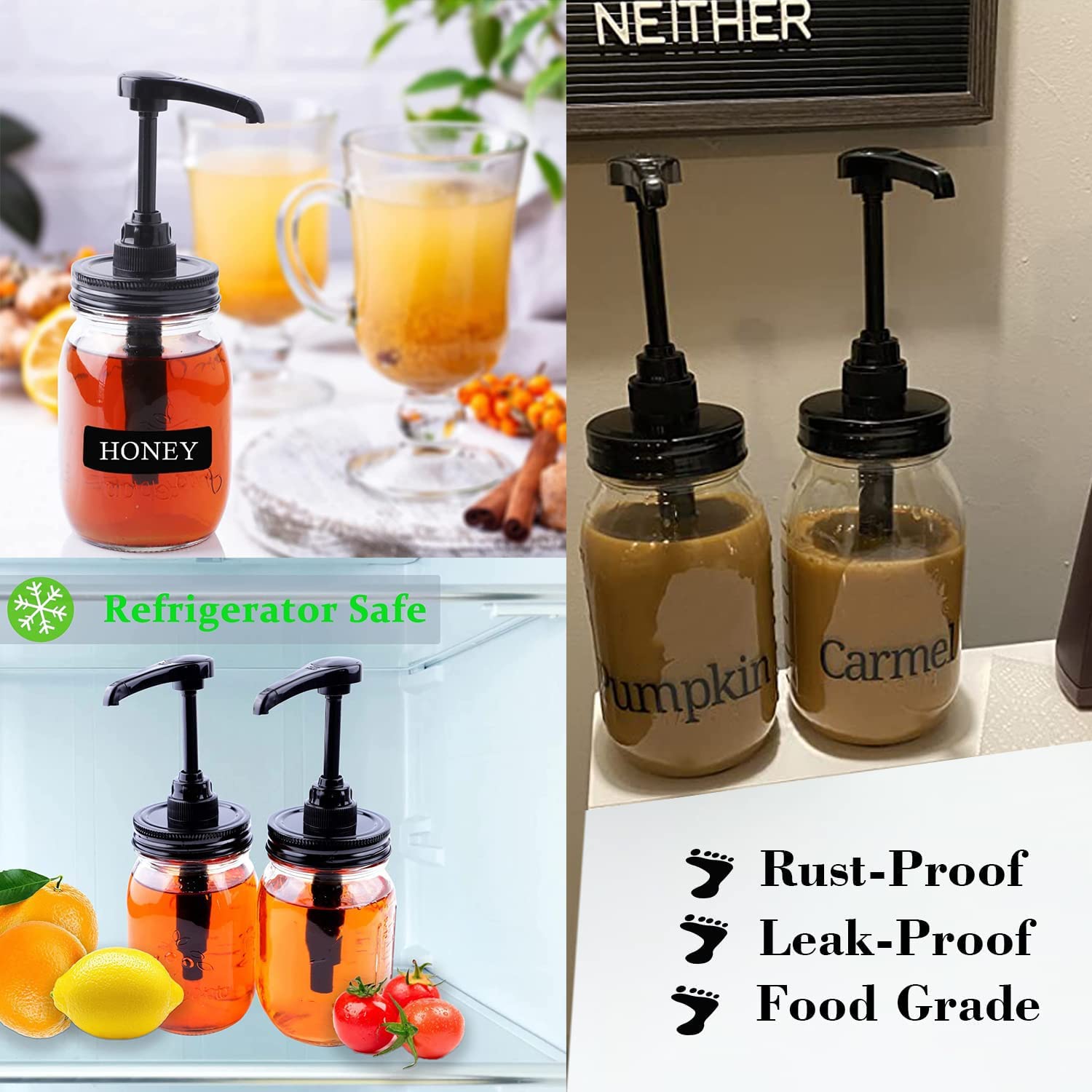 Glukiewt Mason Jar Syrup Dispenser Pump Lids For Regular Mouth Jar (2 Pack) Coffee Syrup Dispenser Food Grade,Airtight & Leak &