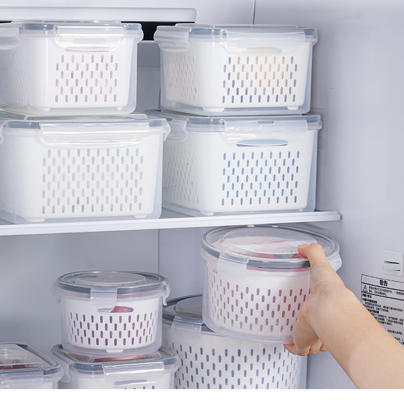 Ronanemon 3Pack Fridge Food Storage Container Set With Lids With Strainer, Fruit Vegetable Storage Containers Keep Fruits, Veget