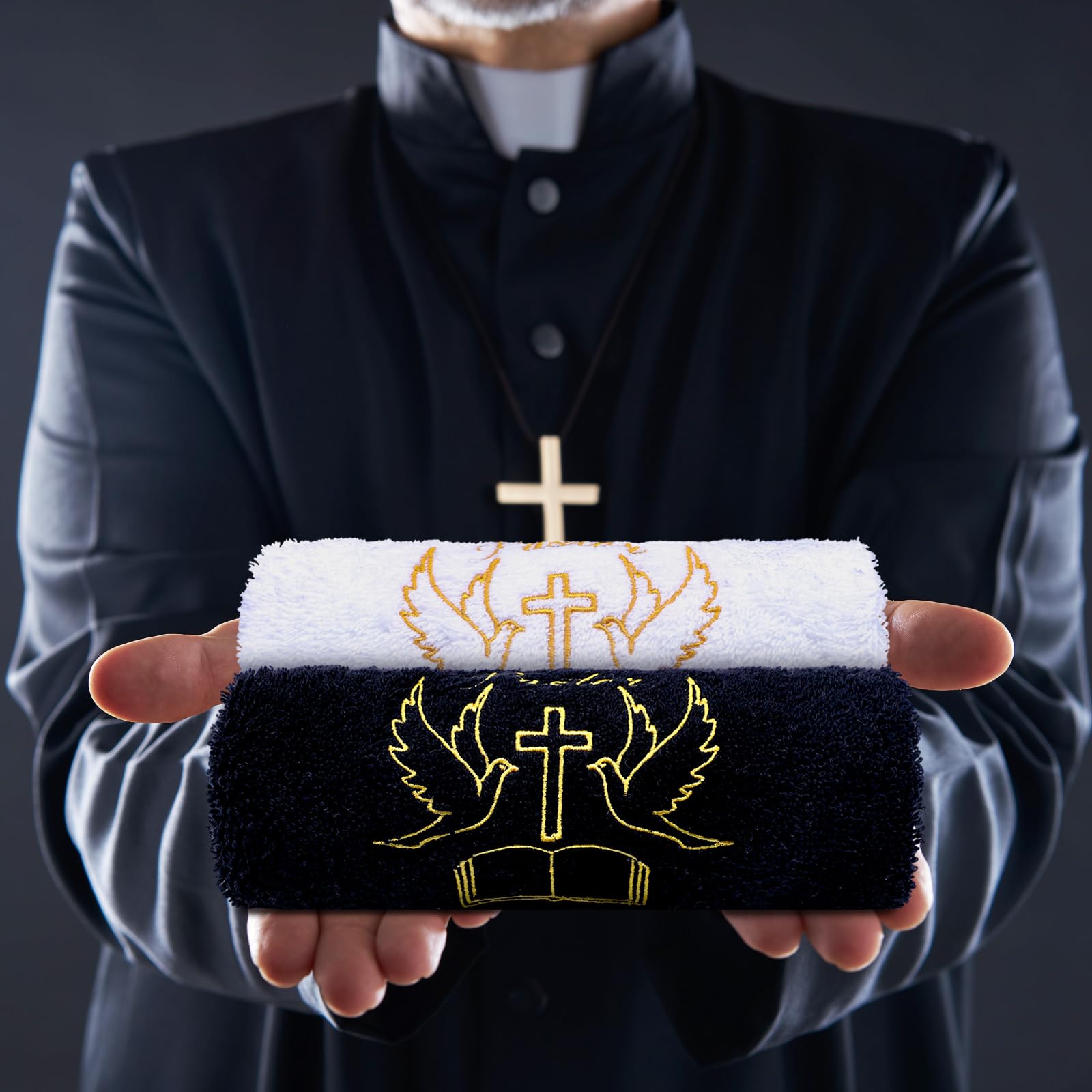 HunnmingRe 4 Pack 13.8 Inch Pastor Hand Towels Gifts for Men Christmas Appreciation Gifts Cotton Christian Embroidered Towels wi