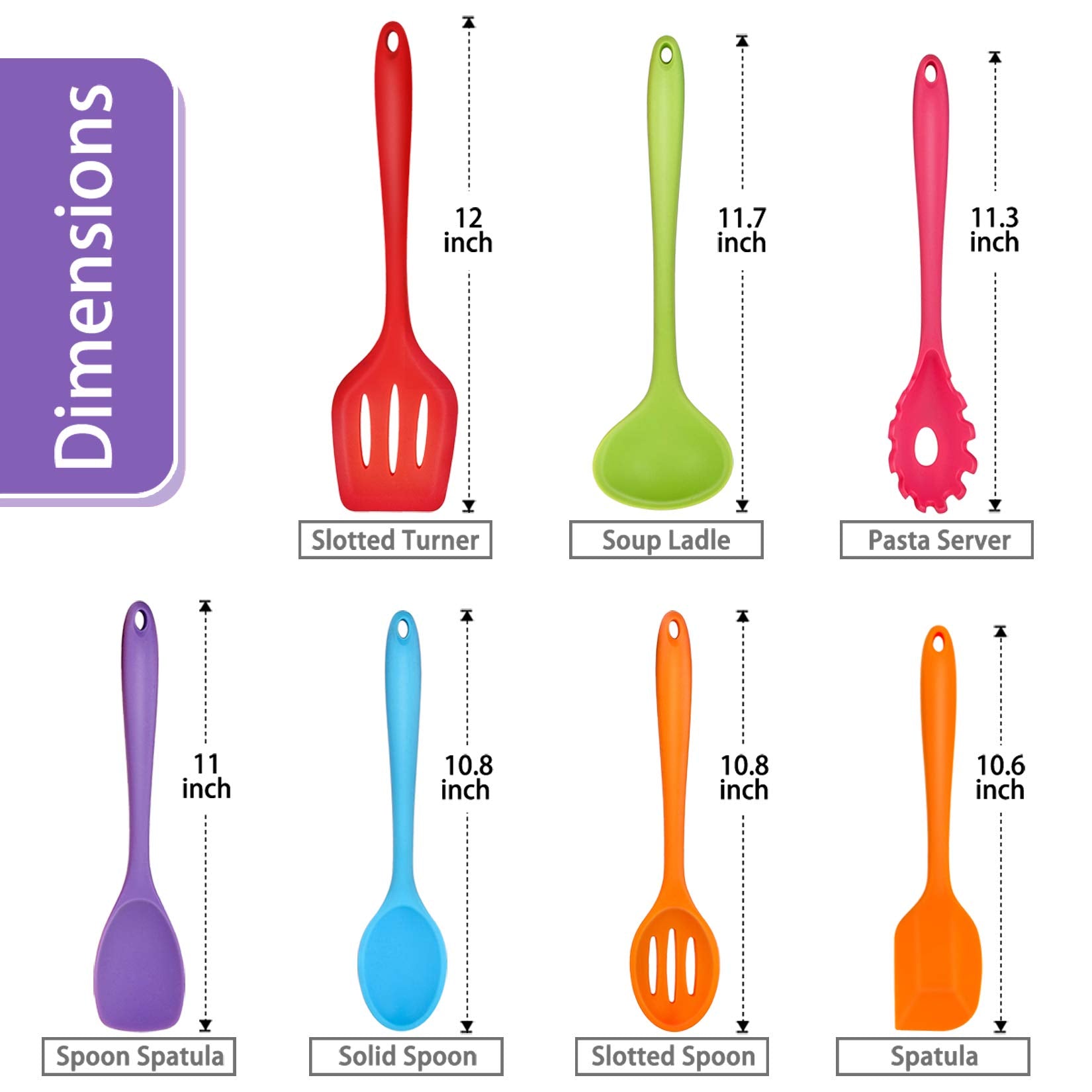 Silicone Kitchen Utensils, P&P Chef 7-Pieces Cooking Utensils Spatula Set, Kitchen Tools For Nonstick Cookware Cooking Serving,