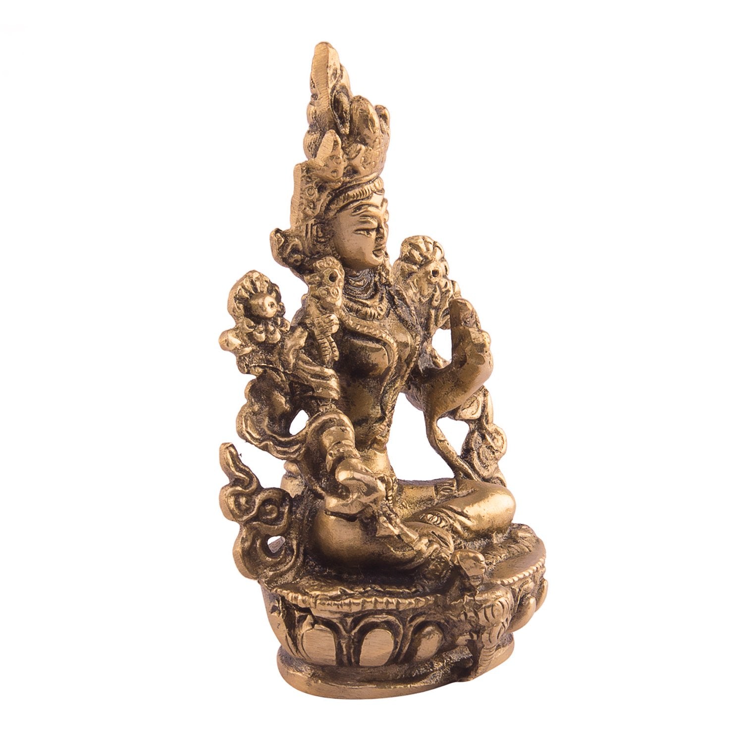 Kartique Brass Idol Of Sitting Tara On Beautiful Pedestal For Spiritual Home Decor In Gold Color Height 3.5 Inch