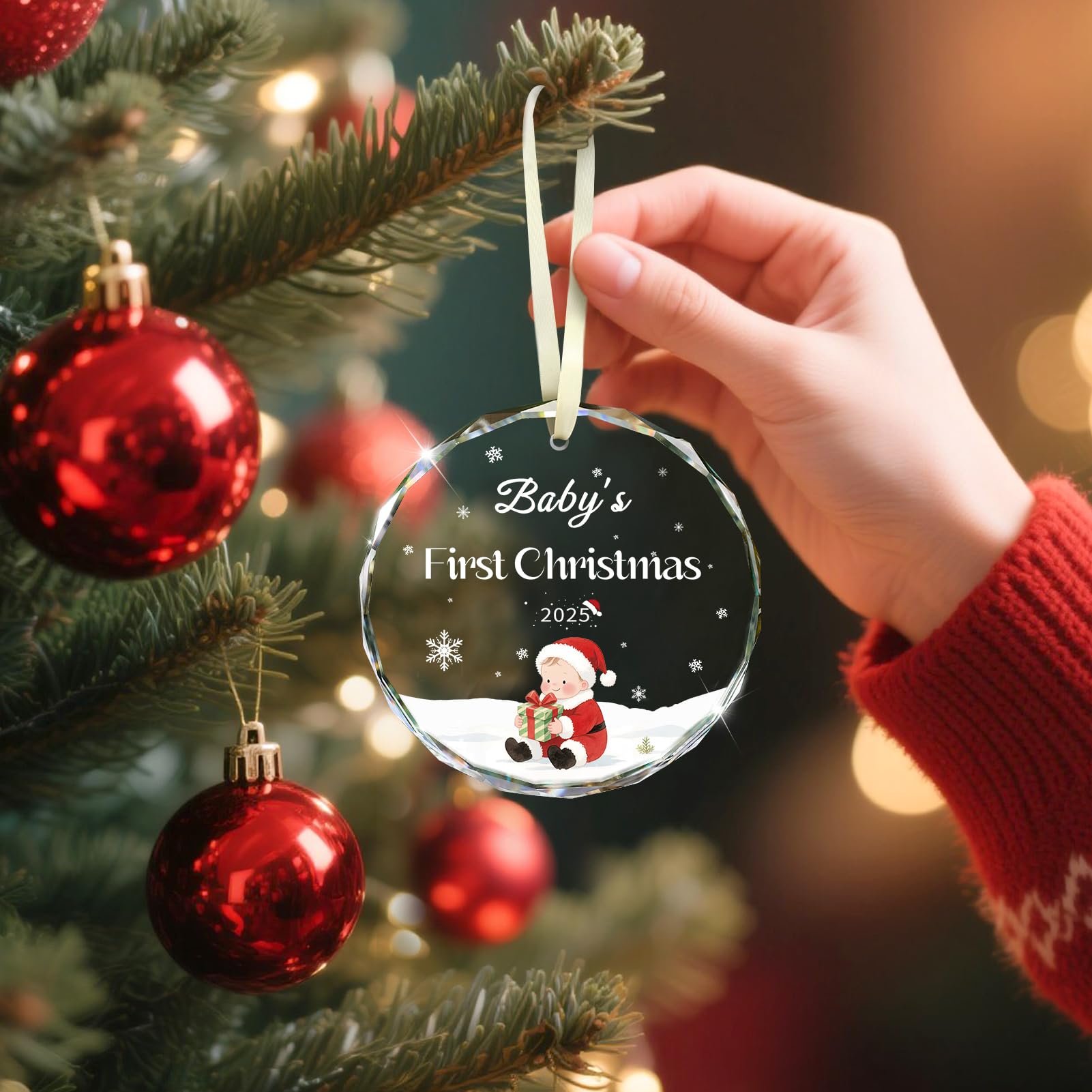 Baby  s First Christmas Ornament 2025, Crystal Glass 1st Christmas Ornament for Baby Girl Boy Christmas Newborn Gifts Keepsake B