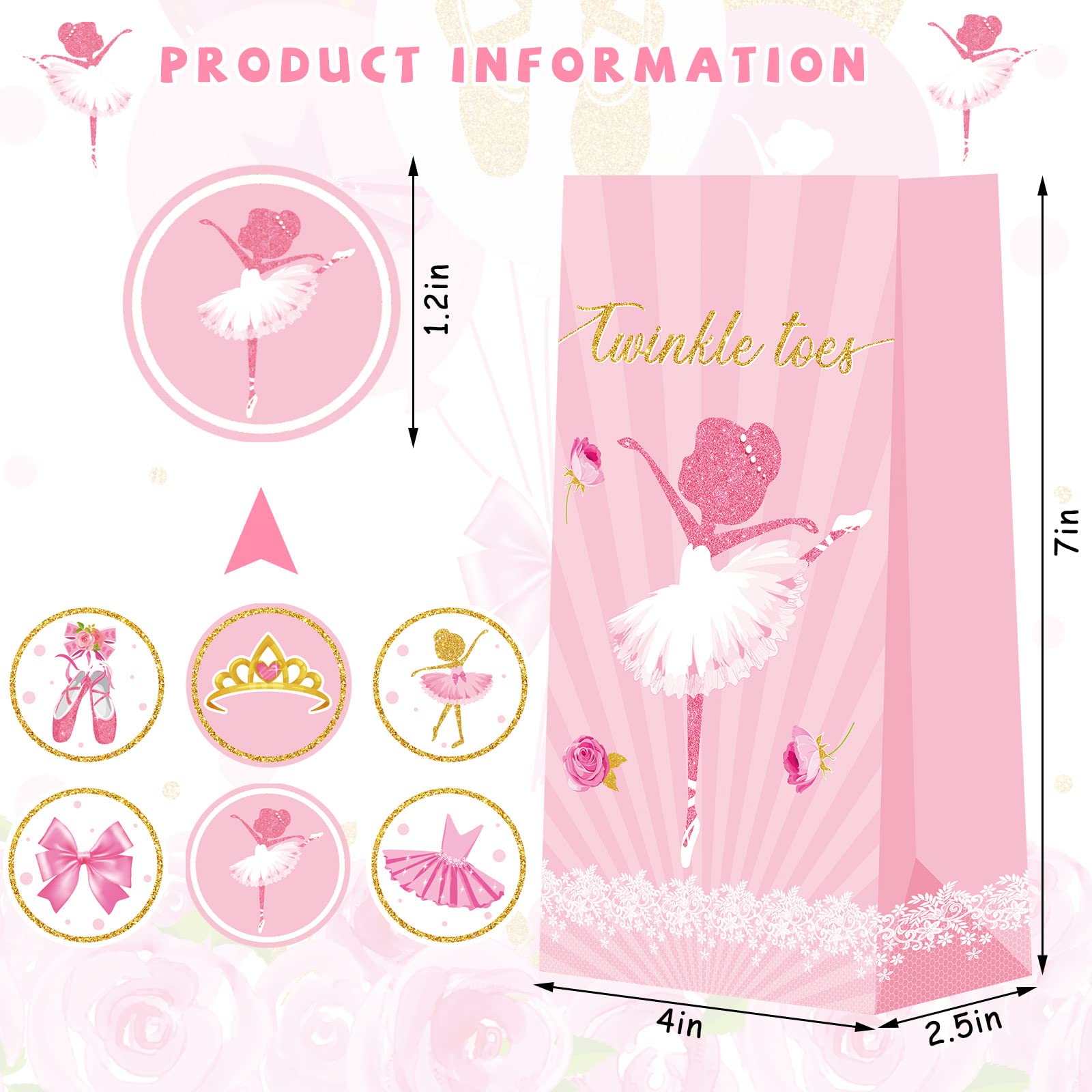 Jecery 24 Pcs Mini Ballerina Goodie Bags Ballerina Birthday Party Decorations Ballerina Party Favors Ballet Tutu Party Bags For