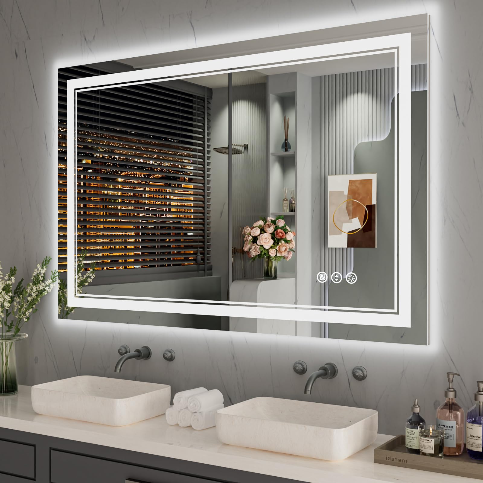 Istripmf 40 X 32 Inch Led Bathroom Mirror, Front Light And Backlit Anti-Fog Dimmable Memory Lighted Vanity Mirror, Shatterproof