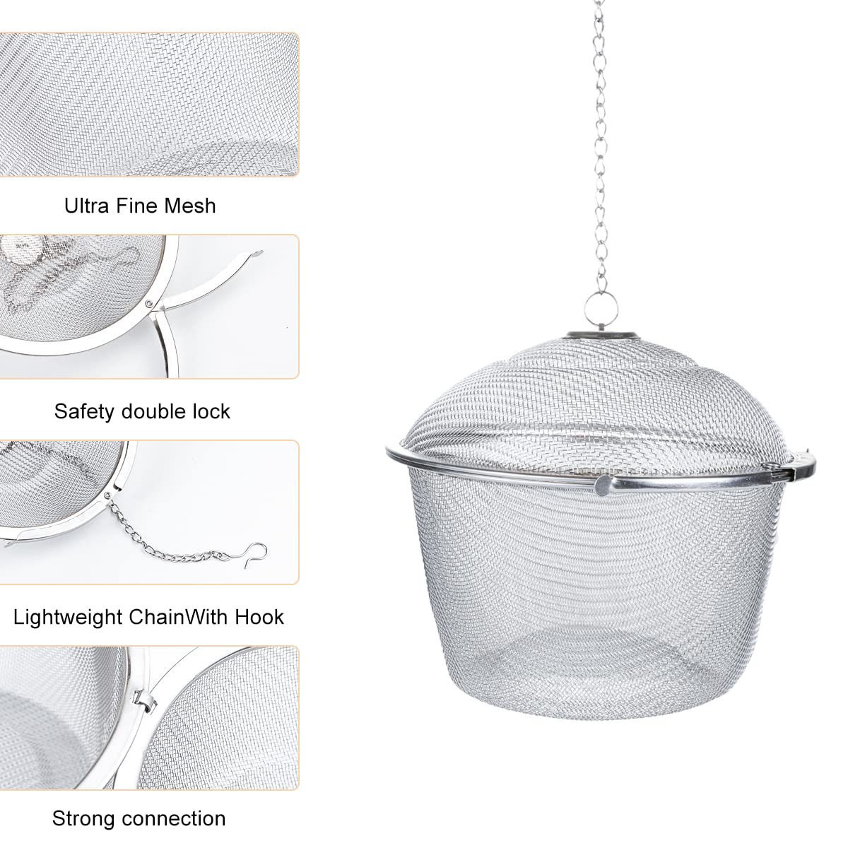 NAWTOR Extra Large Stainless Steel Tea Ball Infuser, 11cm/4.3 inch, Silver Mesh Strainer for Tea and Spices