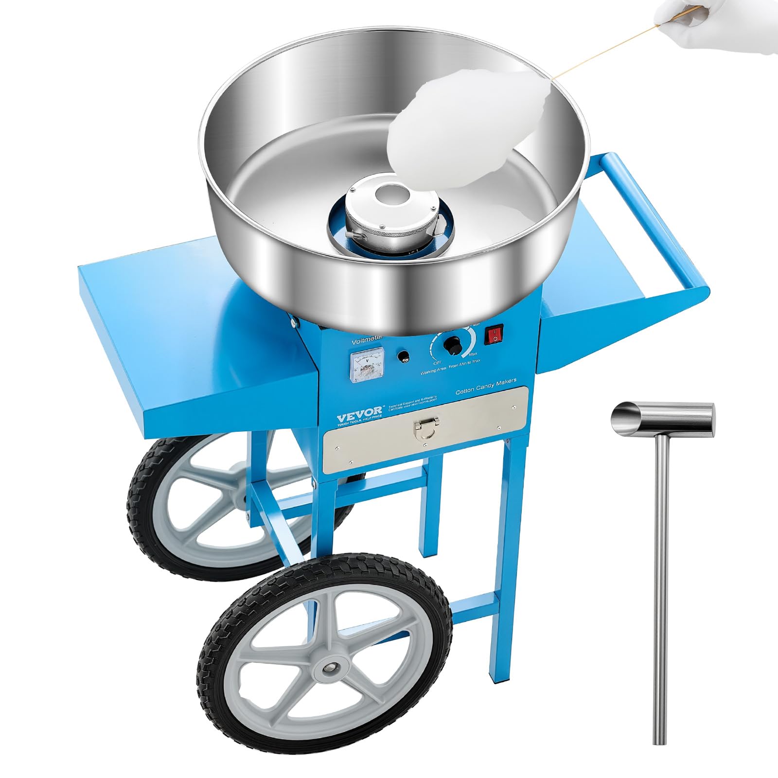 VEVOR Commercial Cotton Candy Machine with Cart, 1000W Electric Candy Floss Maker with 20.5 in Stainless Steel Bowl, Sugar Scoop