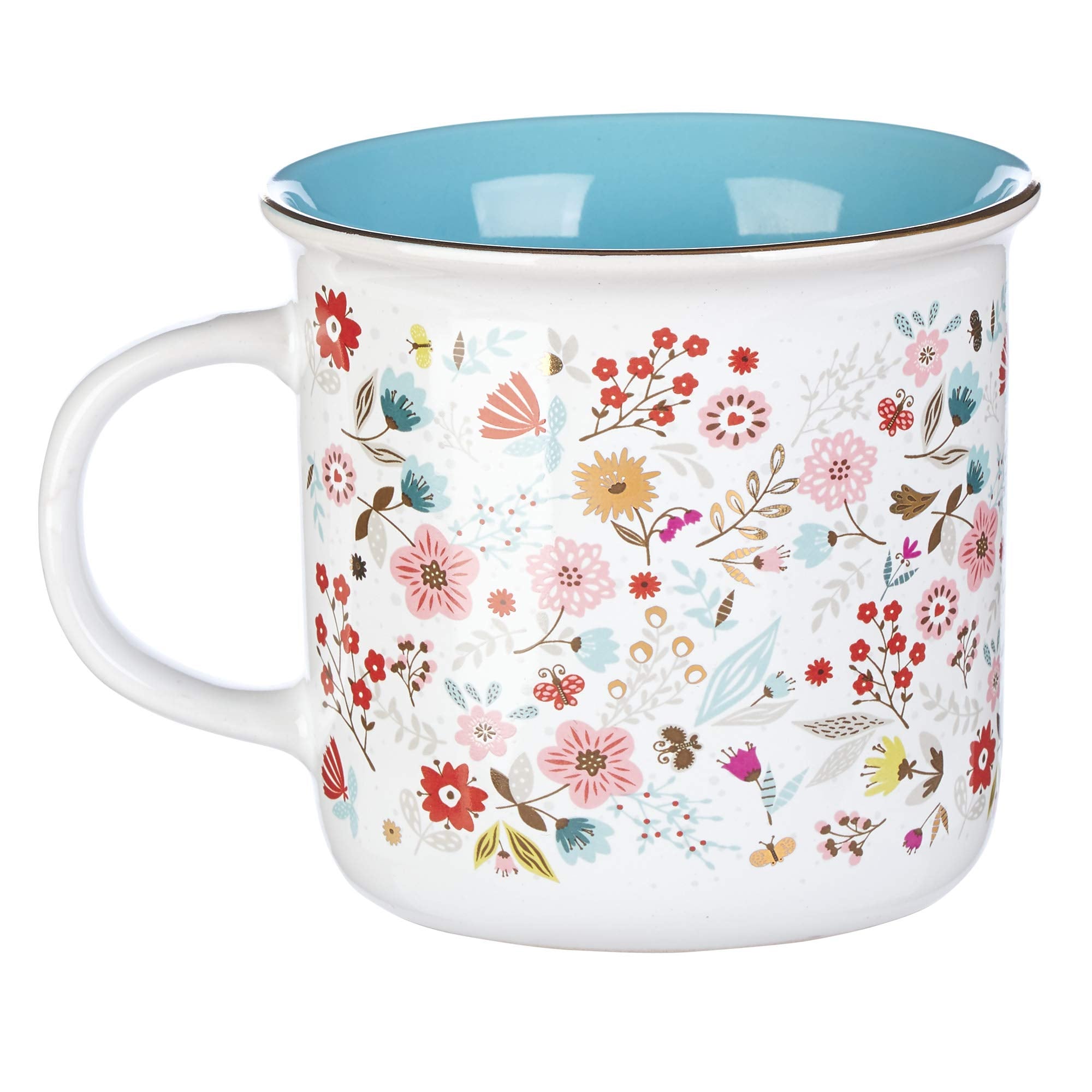 Today I Will Choose Joy Positive Message Encouraging Cute Mug for Women Floral Design Blue/White Ceramic Cup for Coffee/Tea, Met