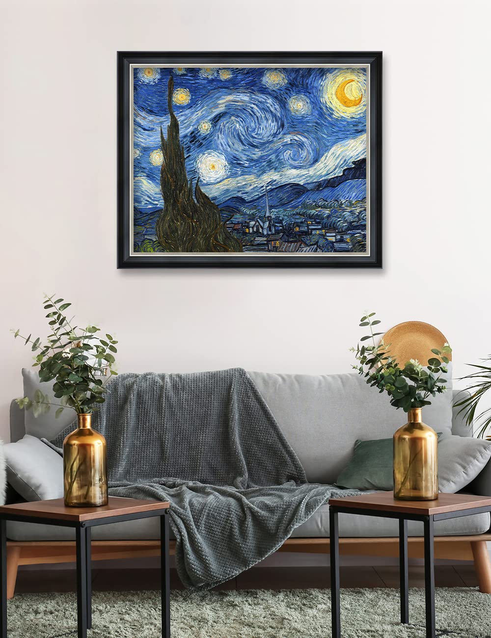 Decorarts - Starry Night, Classic Art By Vincent Van Gogh. Framed Giclee Prints With Solid Wood Frame And Silver Accents For Wal