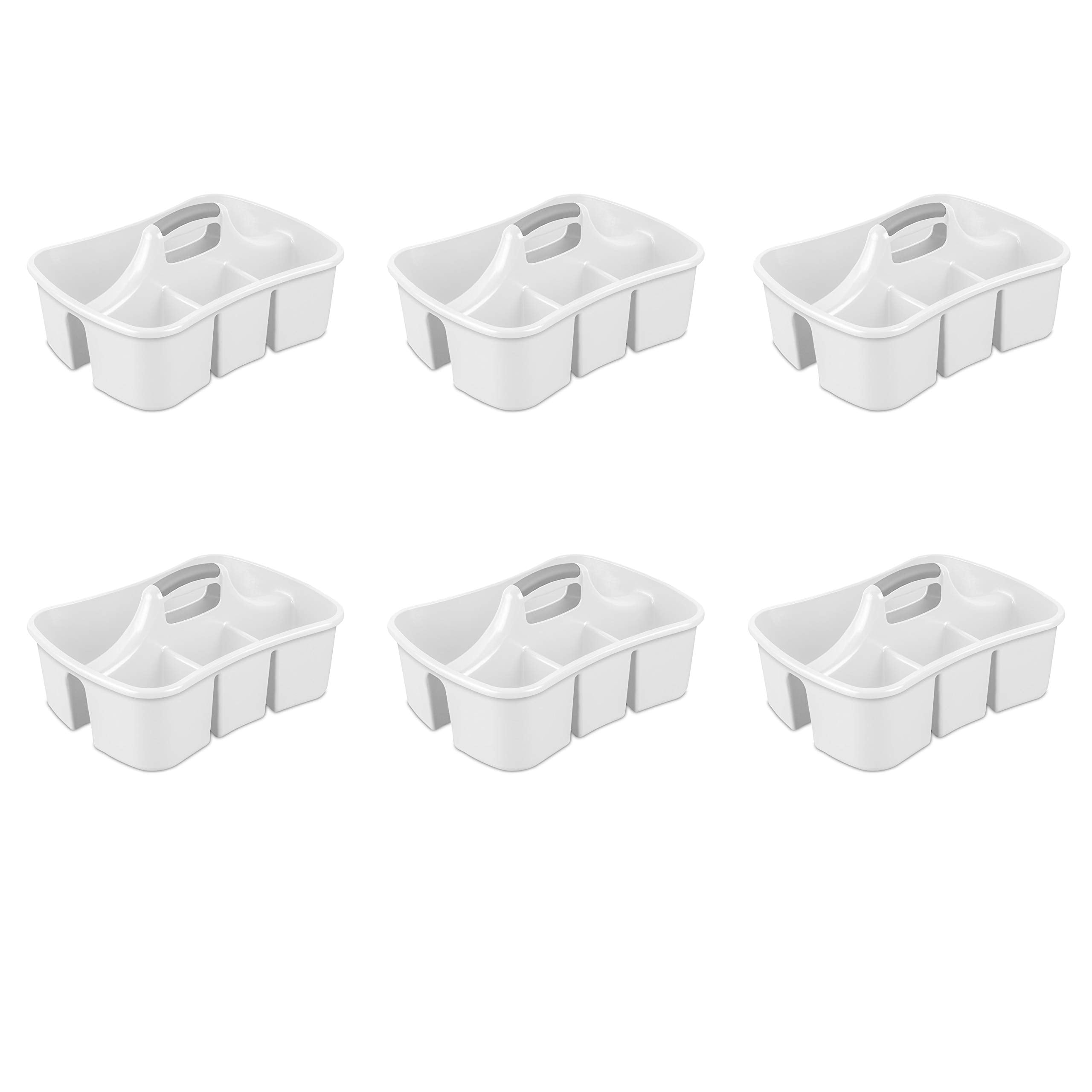 Sterilite Divided Ultra Caddy, Plastic, Portable Storage To Hold Bathroom And Cleaning Supplies, 5 Large Compartments And Handle