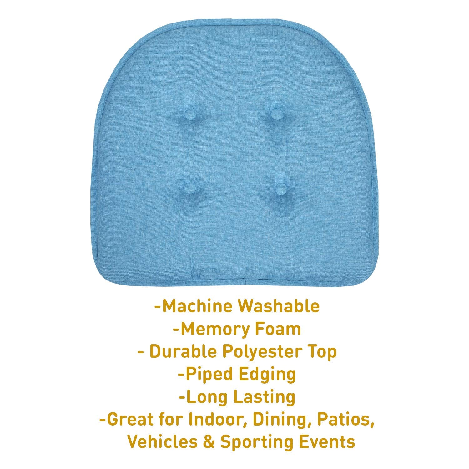 Sweet Home Collection Chair Cushion Memory Foam Pads Tufted Slip Non Skid Rubber Back U-Shaped 17'' X 16'' Seat Cover, Turquoise