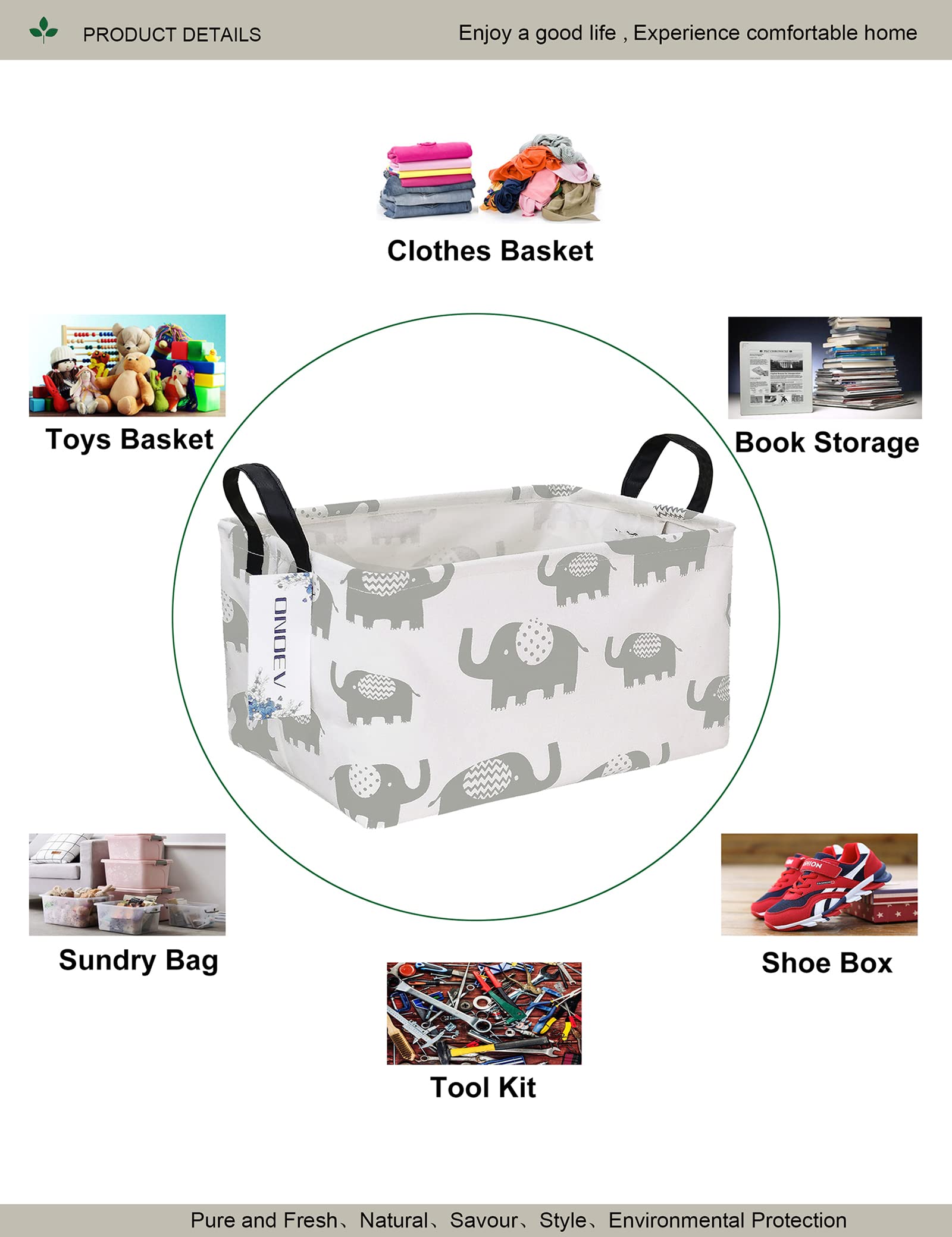 Onoev Rectangular Folding Laundry Basket, Waterproof Canvas Basket,Gift Basket,Suitable For Children'S Room,Office,Clothes,Toys