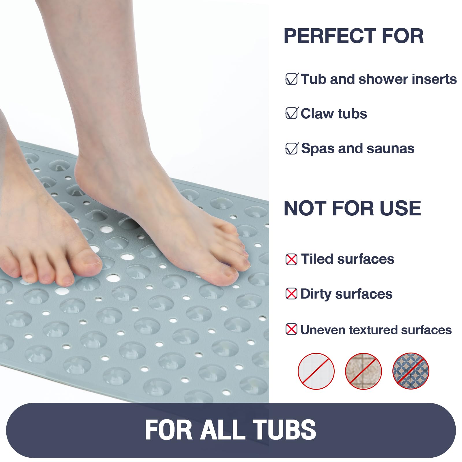 Naoloture Extra Long Bathtub Mat Non Slip, Mint Green Soft Bath Mat For Tub 40 X 16 Inch Full Size, Bath Tub Shower Mats For Bat