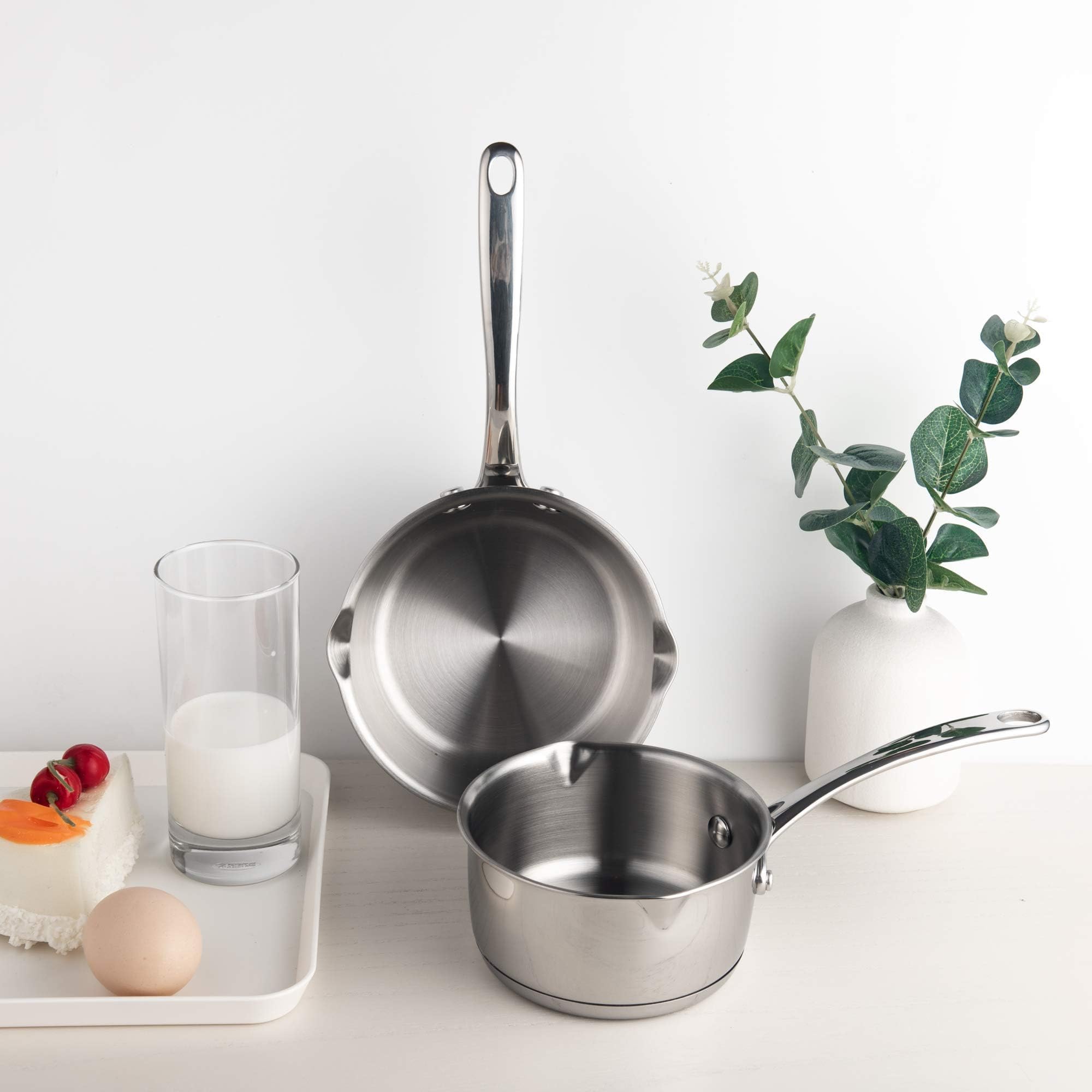Imeea Butter Melting Pot Butter Warmer 18/10 Tri-Ply Stainless Steel Saucepan With Dual Pour Spouts, 0.5-Quart, Silver