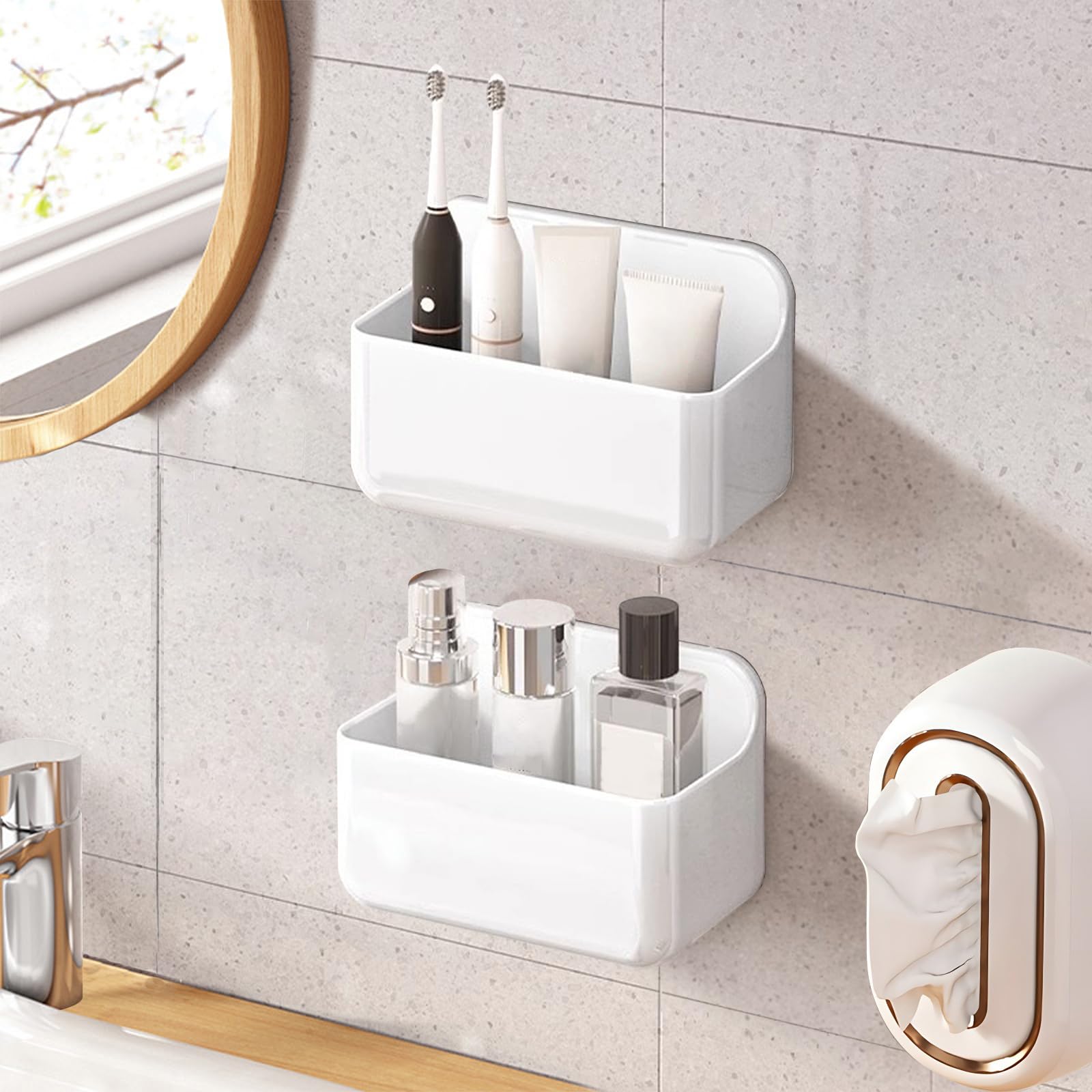 2Pc Clear Wall Mount Organizer, Adhesive Cabinet Door Organizer,Self Adhesive Organizer For Wall,Shower Caddy No Drilling Hang W