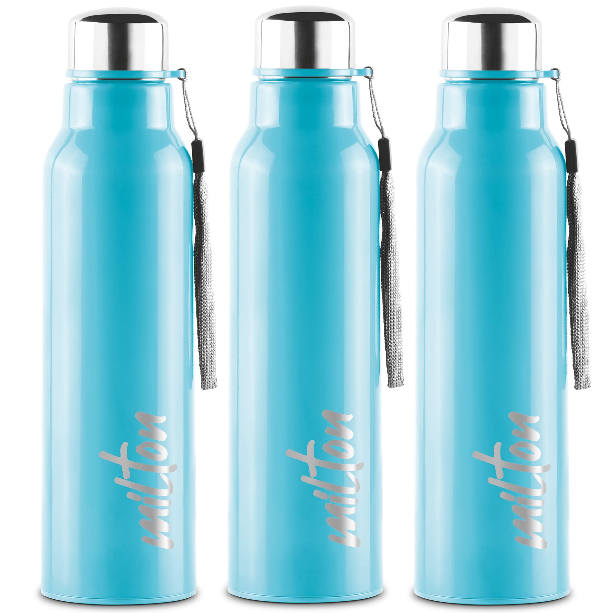 Milton Steel Fit 900 Insulated Stainless Steel Water Bottle, Set Of 3, 630 Ml Each, Light Blue | Easy Grip | Leak Proof | Hot Or