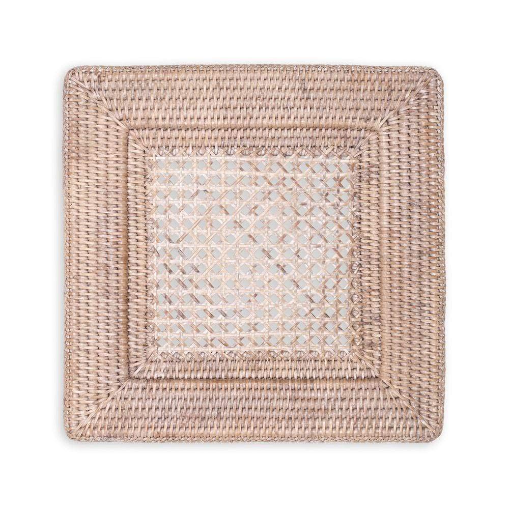 Caspari Rattan Dinner Plate Charger, Square, White