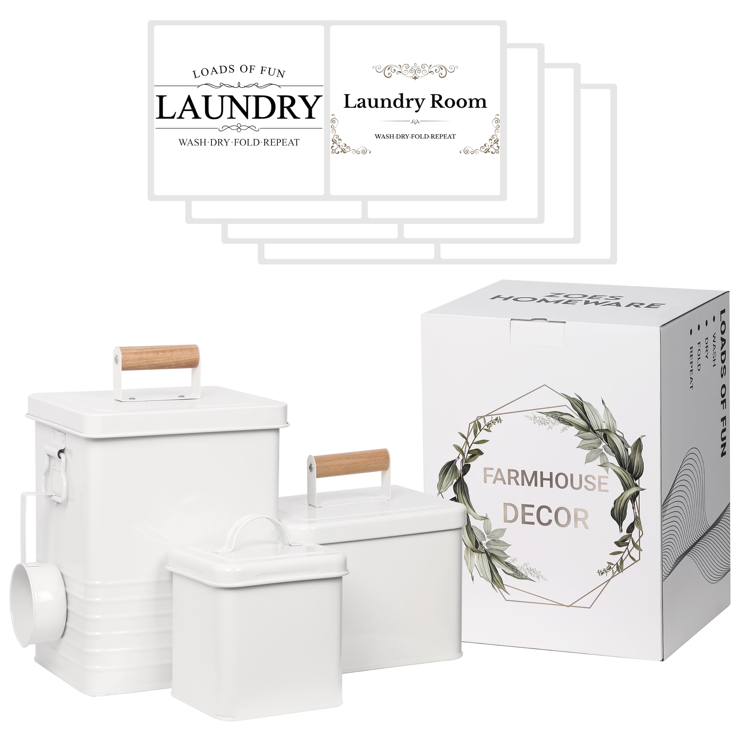 Zoes Homeware 3-Set Laundry Room Organization And Storage  Modern Farmhouse Laundry Room Decor  Laundry Container For Organizing