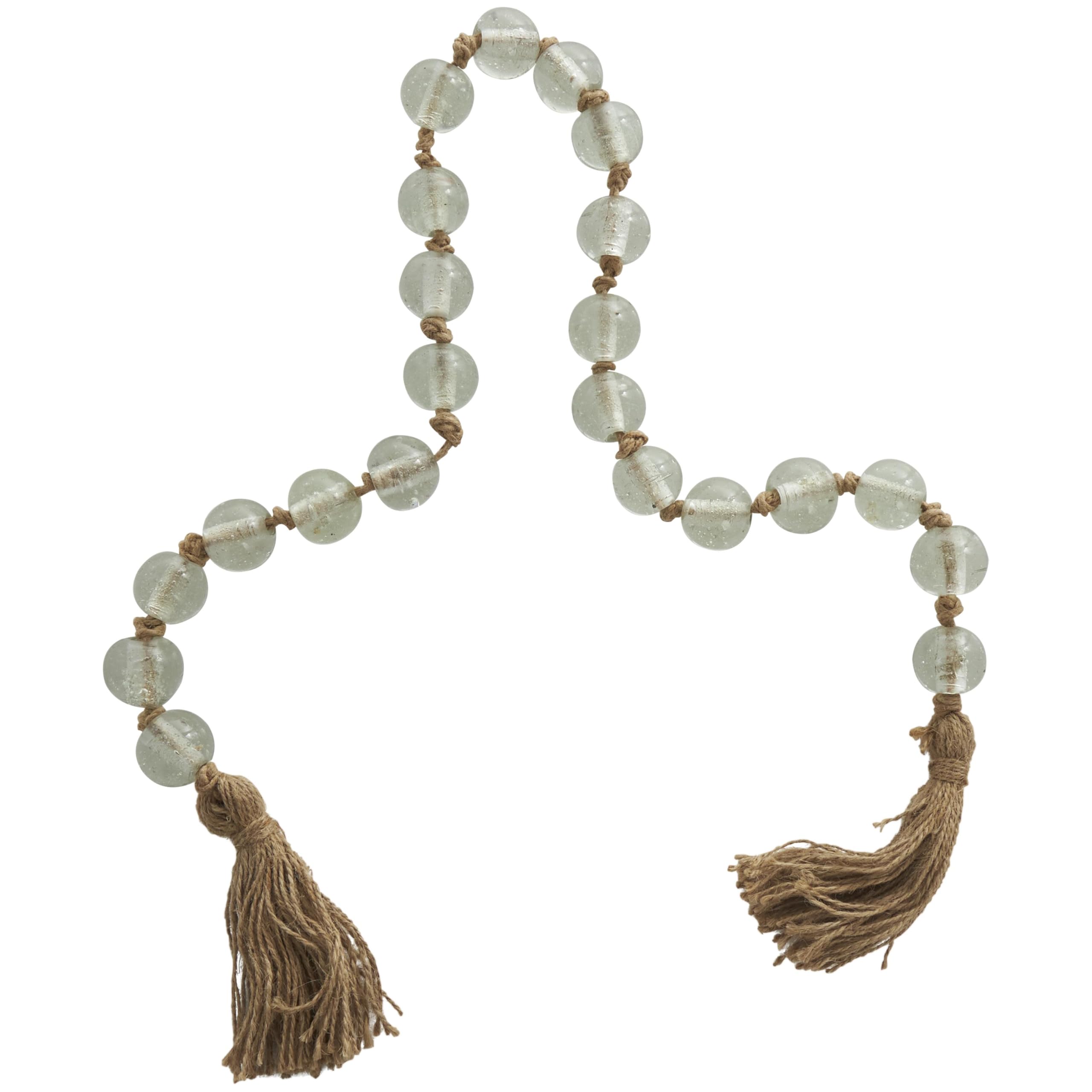 Deco 79 Glass Handmade Round Beaded Garland with Tassel with Knotted Brown Jute, 45 x 1 x 1, Clear