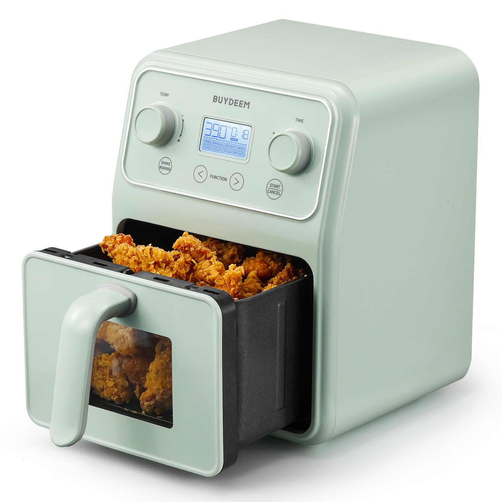 BUYDEEM F51 8-in-1 Air Fryer 4.2QT, Retro Countertop Airfryer Oven with Visible Window, Shake Reminder, One-touch Control with L