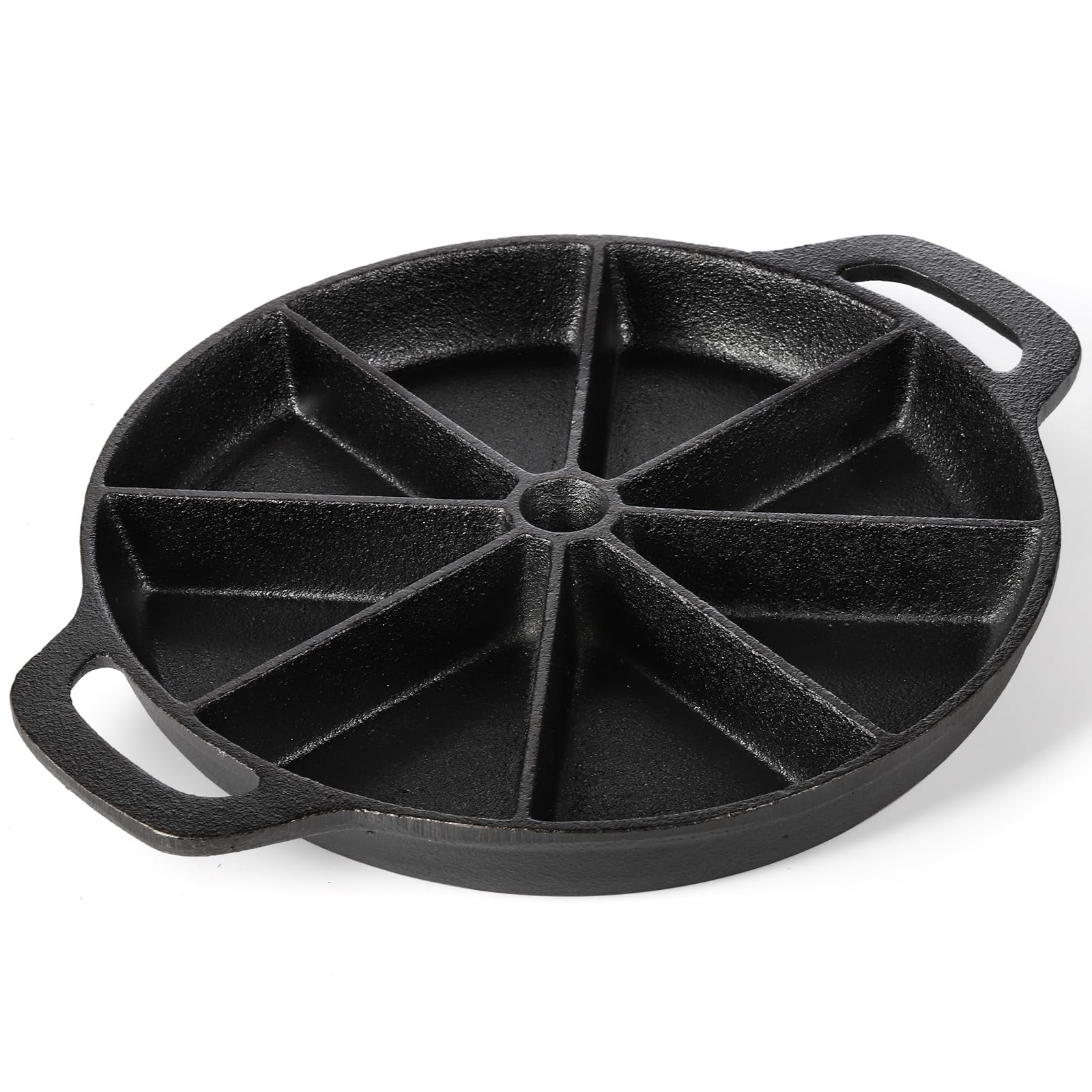 Wuweot Cast Iron Wedge Pan, Non Stick Round Corn Bread Skillet, Black 8-Edges Biscuit Pan With Double Handles For Scones, Corn S