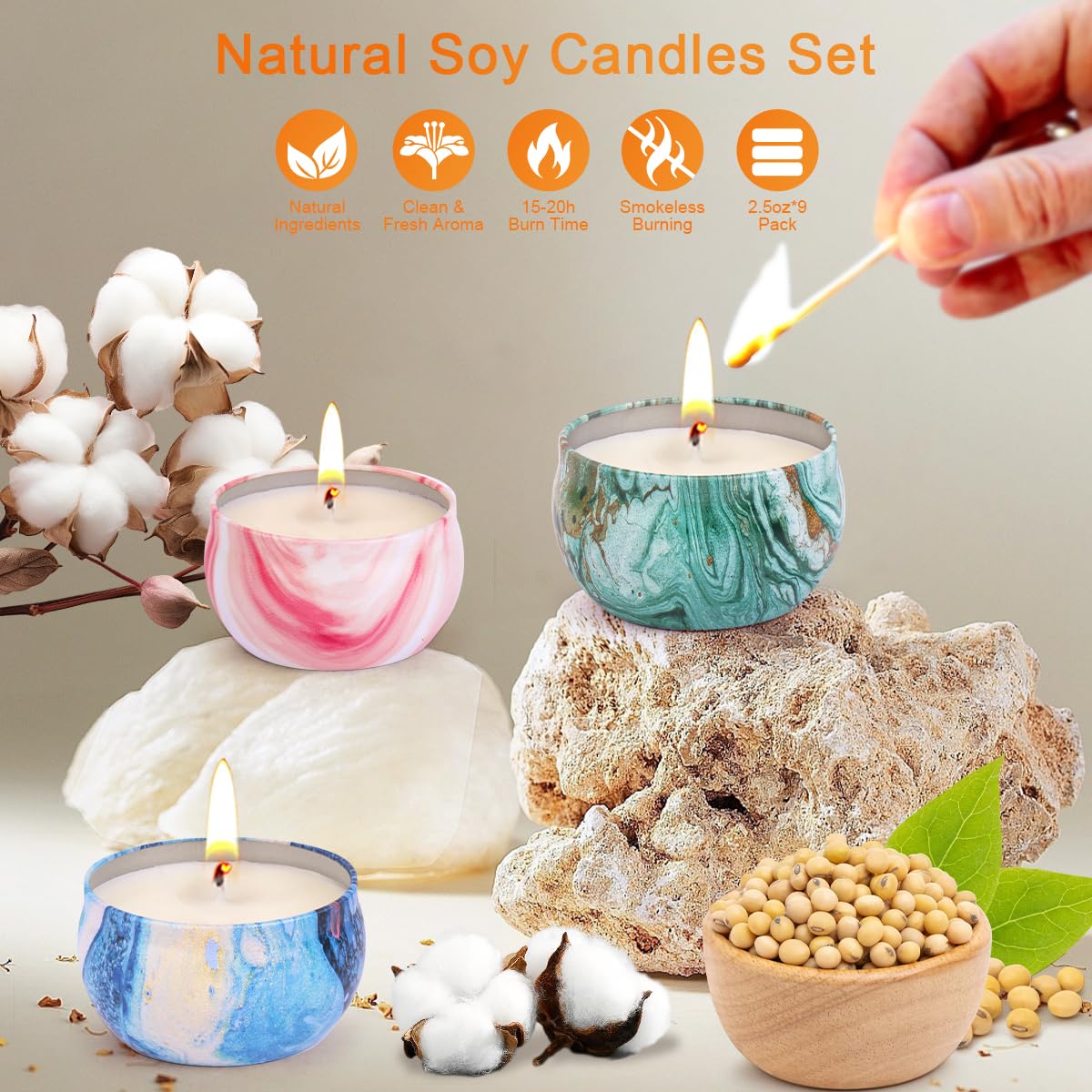 Scented Candles Gift Set for Women, 9Packs Soy Candles for Home Scented, 180H Burning Aromatherapy Candles, 2.5oz Natural Soy Wa