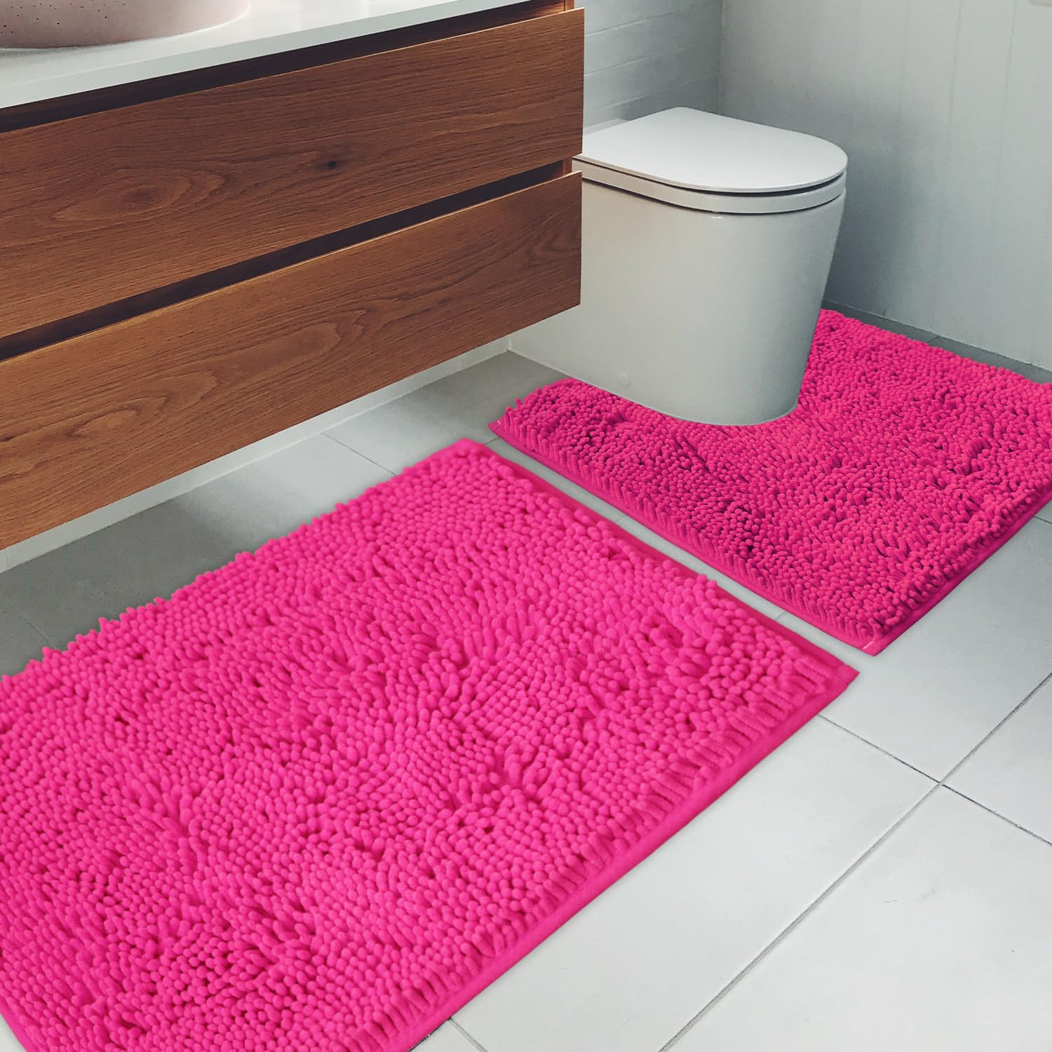 Ainahyva Bathroom Rugs Chenille Bath Mat 2 Piece Set, Super Absorbent, Strong Pvc Non Slip Backing, Bath Mats For Bathroom, Plus