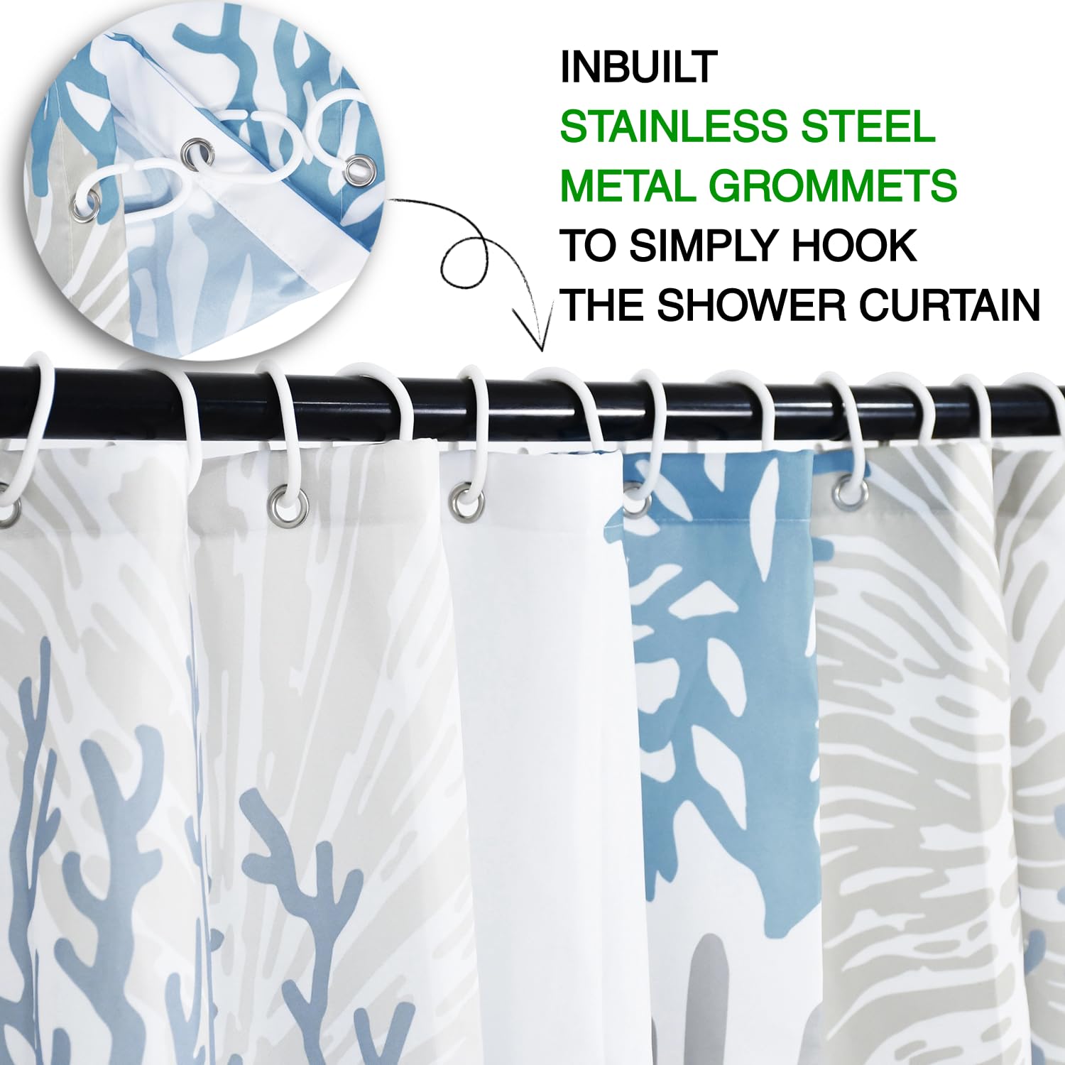 Gkleasg Nautical Beach Shower Curtain, Blue Tropical Coral Ocean Seashell Starfish Machine Washable Waterproof Fabric For Bathro