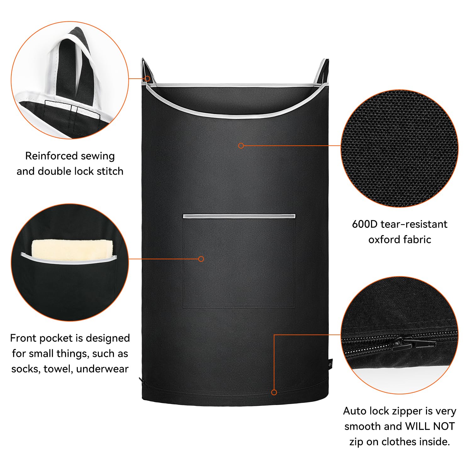 Kingsuslay 36''X 22'' Xl Hanging Laundry Hamper, Black Hanging Hamper Bag With Large Openging,Over Door Hamper And Hanging Laund