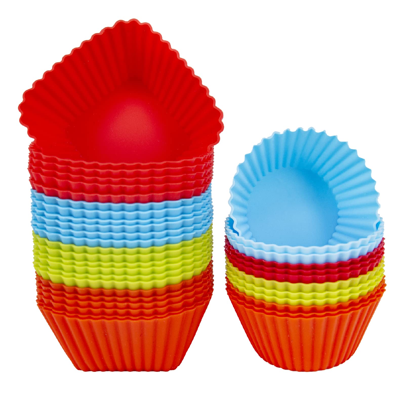 Reusable Silicone Baking Cups Of 24 Pack, Square And Round Muffin Baking Liners, Thicken Non-Stick Muffin Molds, 4 Colors, Bpa-F