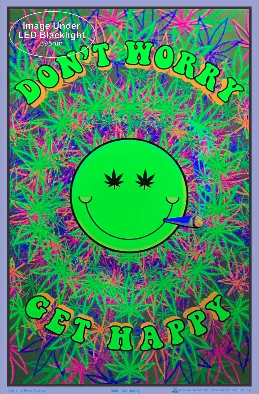 Don'T Worry Get Happy - Flocked - Blacklight Poster - 23'' X 35''
