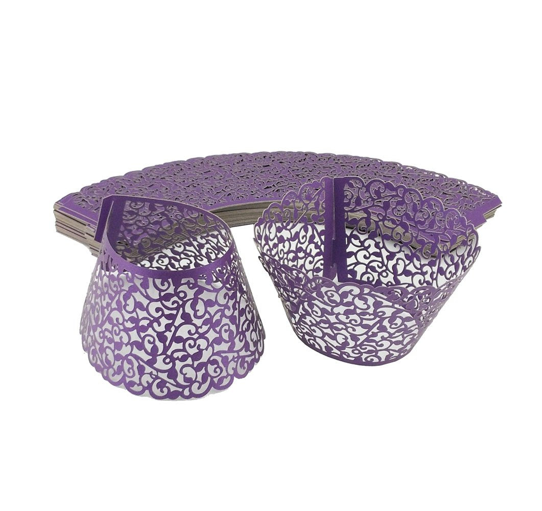 Yueton Pack Of 50 Cake Wrapper Wraps Liner Wedding Party Baby Shower Cupcake Decoartion (Purple)