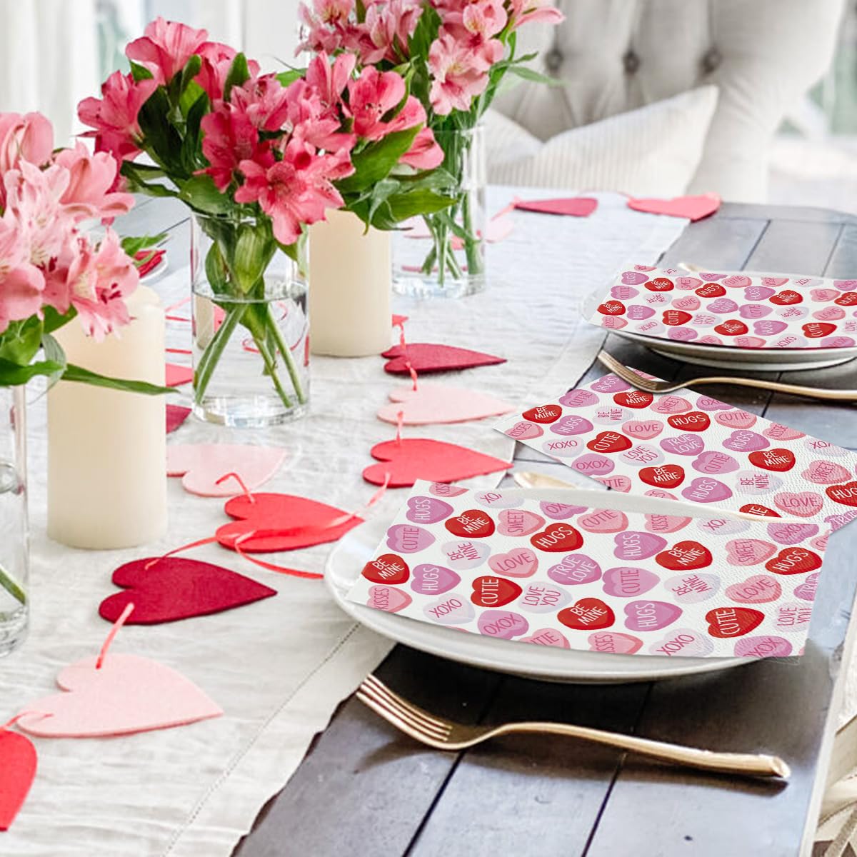 Horaldaily 100 Valentine Disposable Paper Decorative Guest Napkins, Pink Tiny Heart Hand Towel For Party Lunch Dinner Kitchen Ba