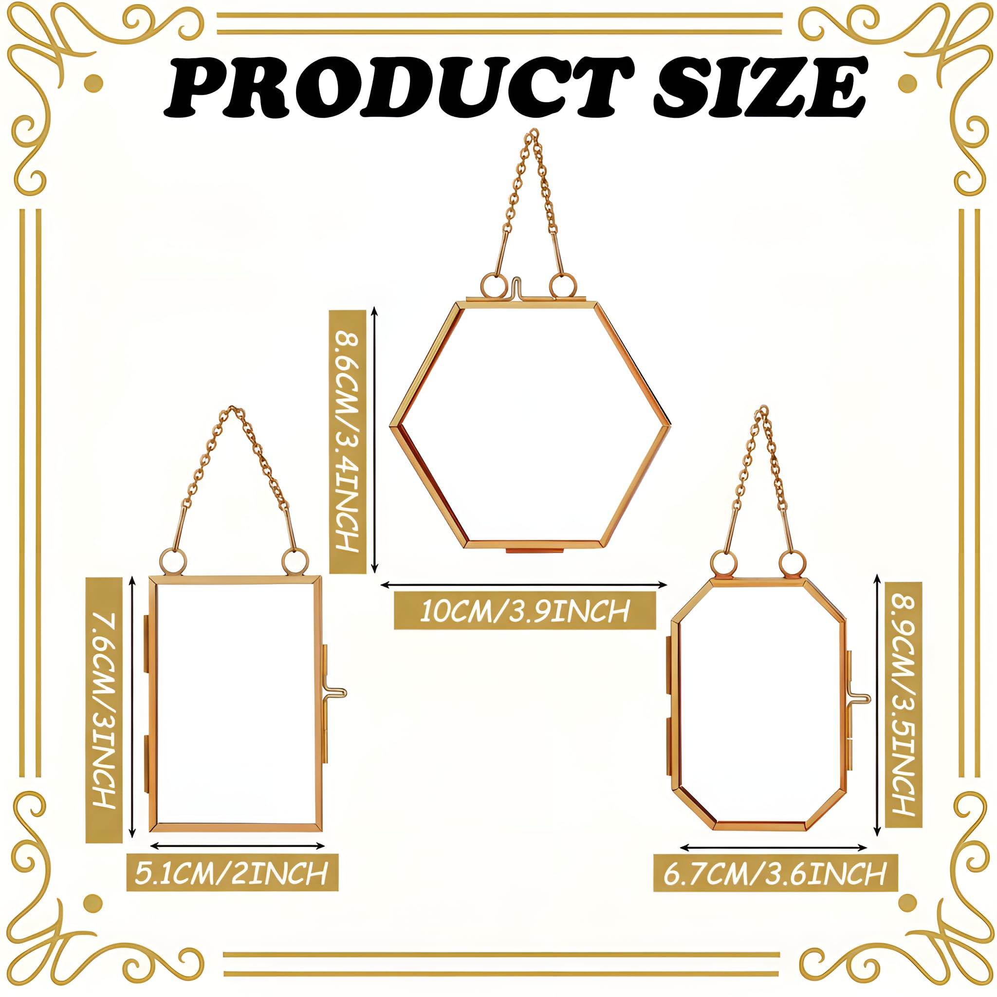 Qunclay 6 Pcs 2x3 4x3.4 2.7x3.5 Christmas Brass Picture Frame Ornaments Xmas Metal Double Glass Hanging Photo Frame with Metal C