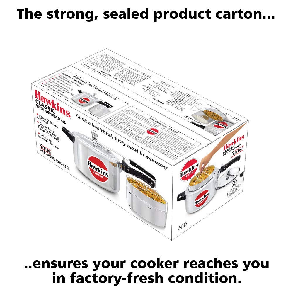 Hawkins Classic 5L Inner Lid Pressure Cooker with Aluminium Separators (Silver)