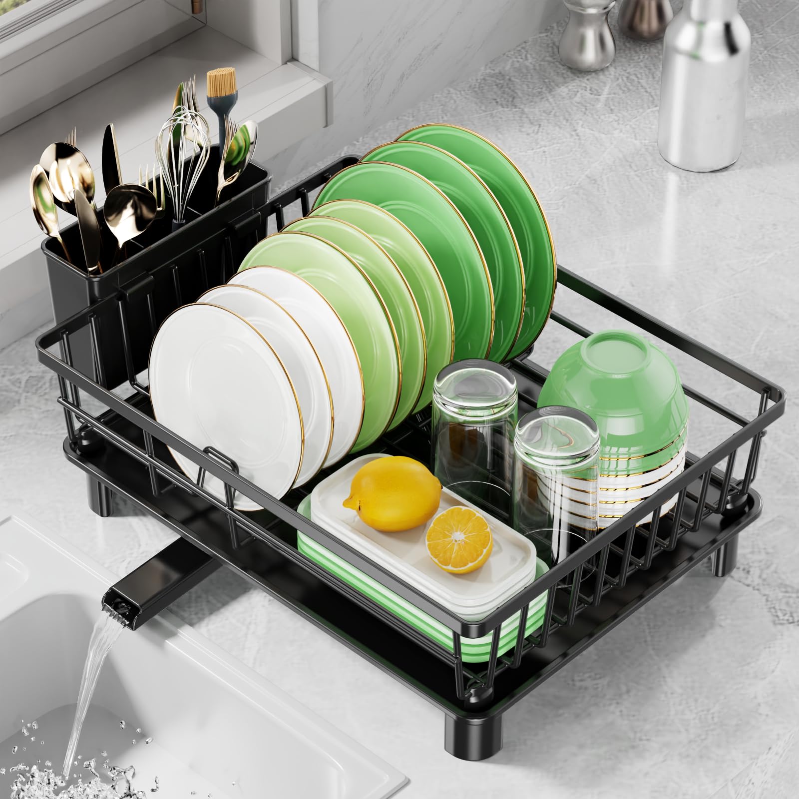 CosyPic Dish Drying Rack for Kitchen Counter, Stainless Steel Drainer Anti Rust, Smart Drainage System Drainboard with Detachabl