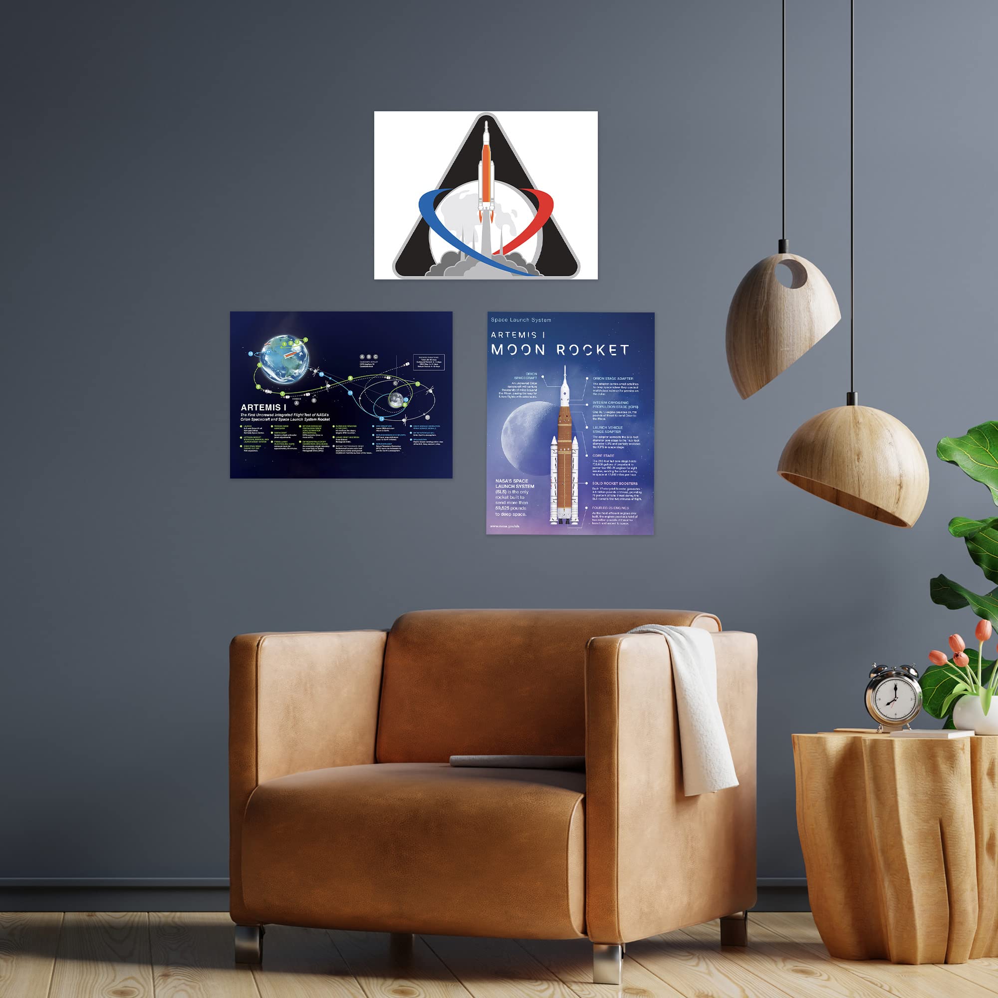 Artery8 Nasa Artemis 1 Moon Mission Rocket Space Launch System Flight Test Mission Badge Emblem Wall Art Print Poster Pack Of 3