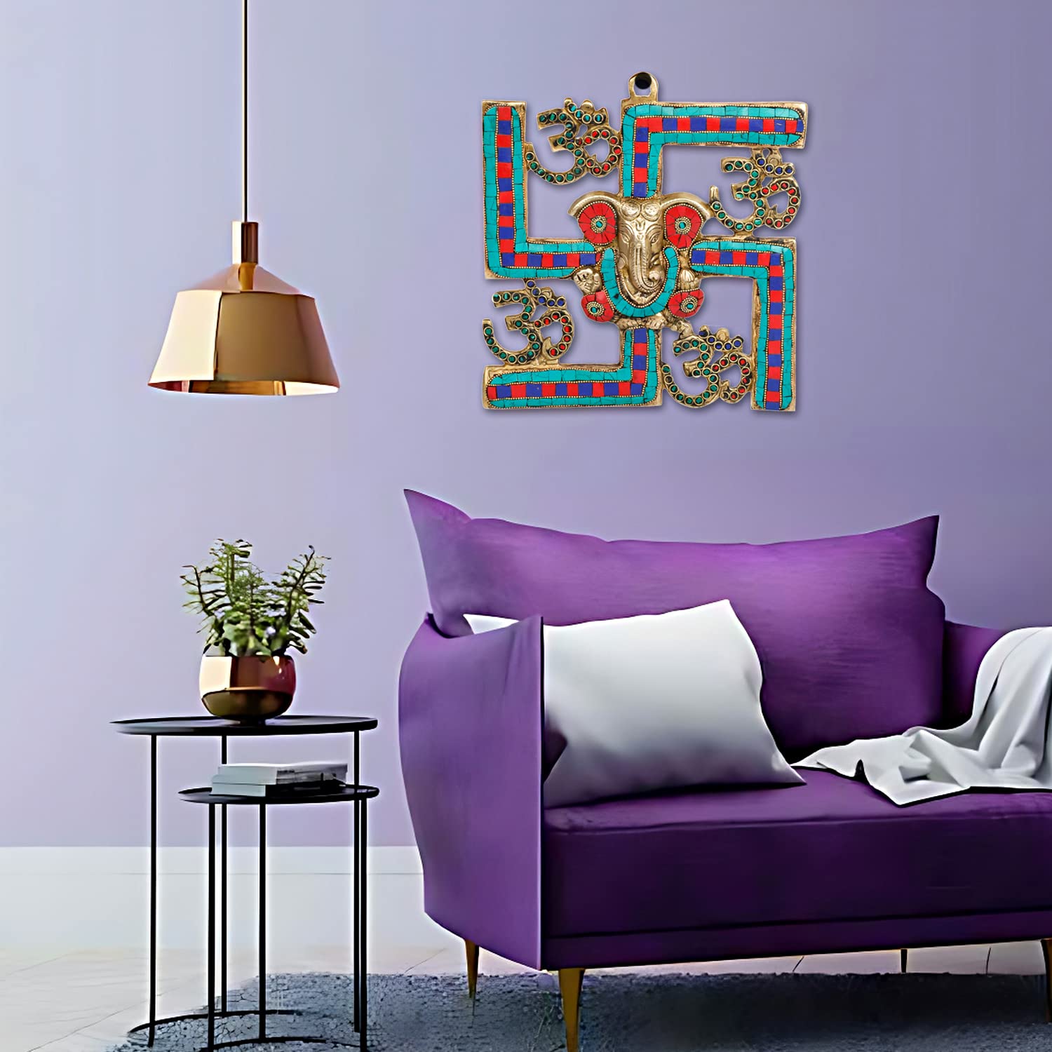 Svarup Brass Om Ganesha Swastika Wall Hanging, Brass Ganesh For Decor Entrance 8 Inch