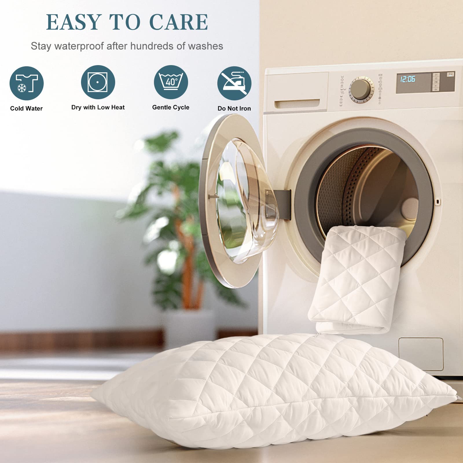 Unilibra 2 Pack Waterproof Pillow Protector Quilted Queen Size(21X30)