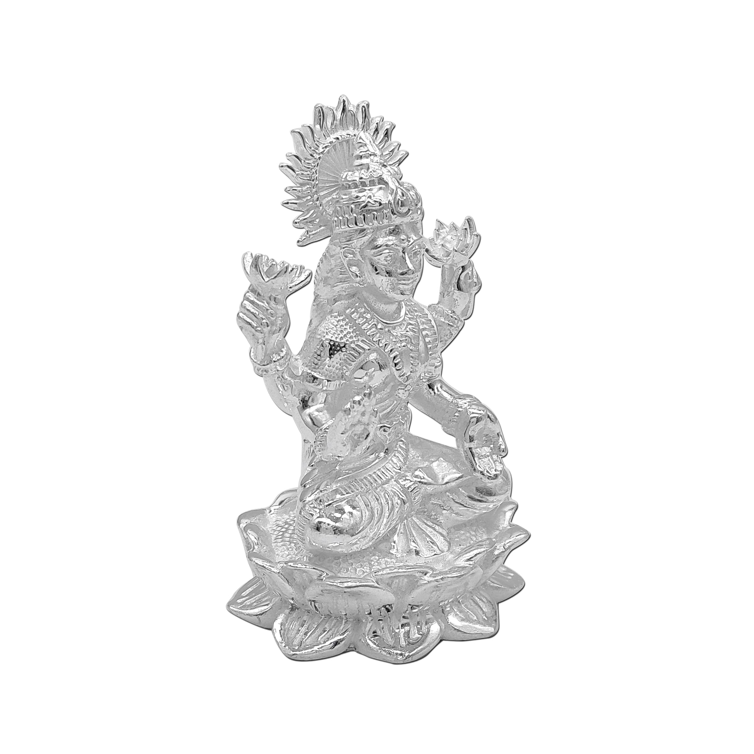 Maa Silver Pure Silver Laxmi Lakshmi Ji Bis Hallmarked Solid Idol/Murti With Lotus Kamal Base Perfect For Gifting & Pooja Use (9