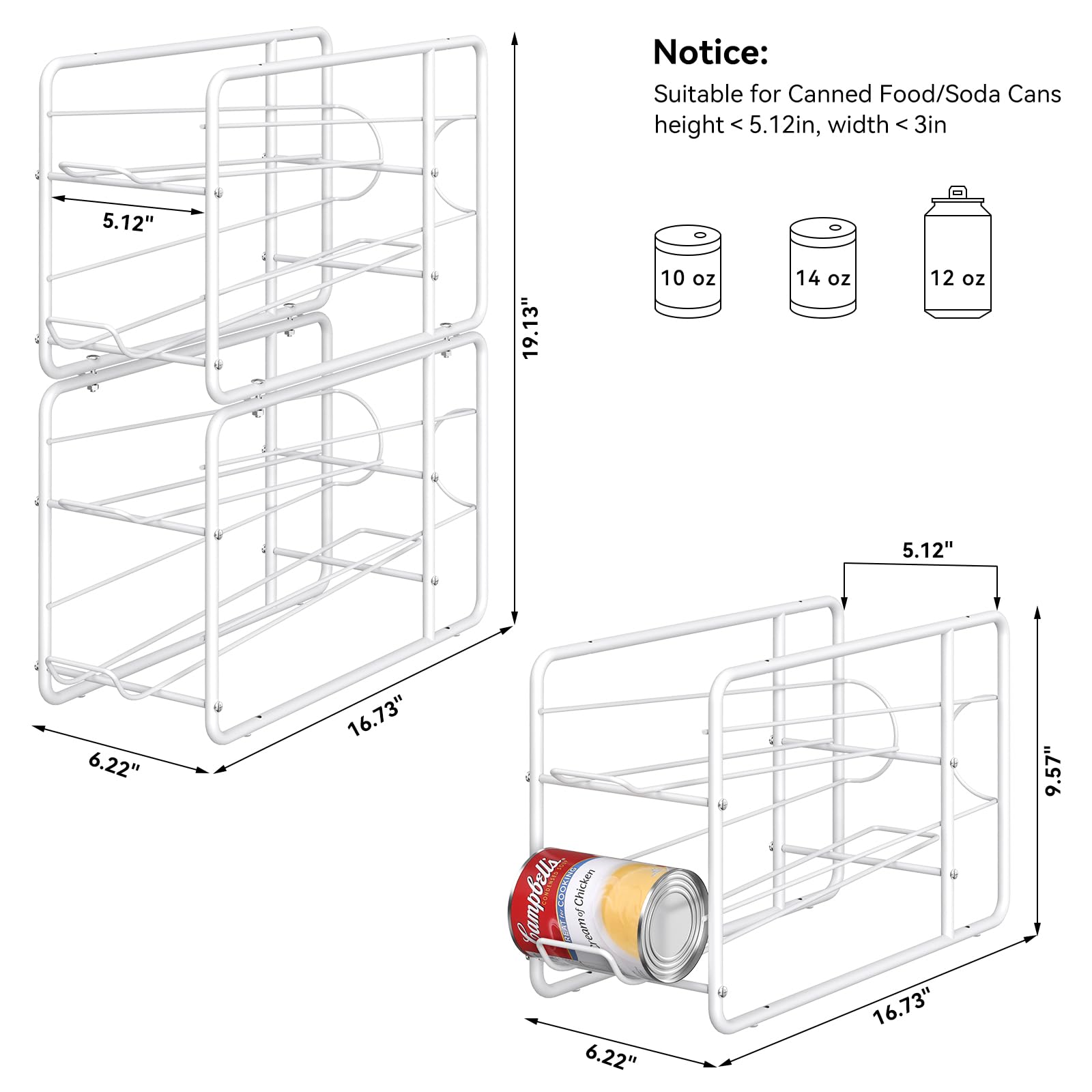 Mooace 4 Pack Can Dispenser Rack, Stackable Can Storage Organizer Holder For Canned Food Kitchen Cabinet Pantry Countertop, Whit