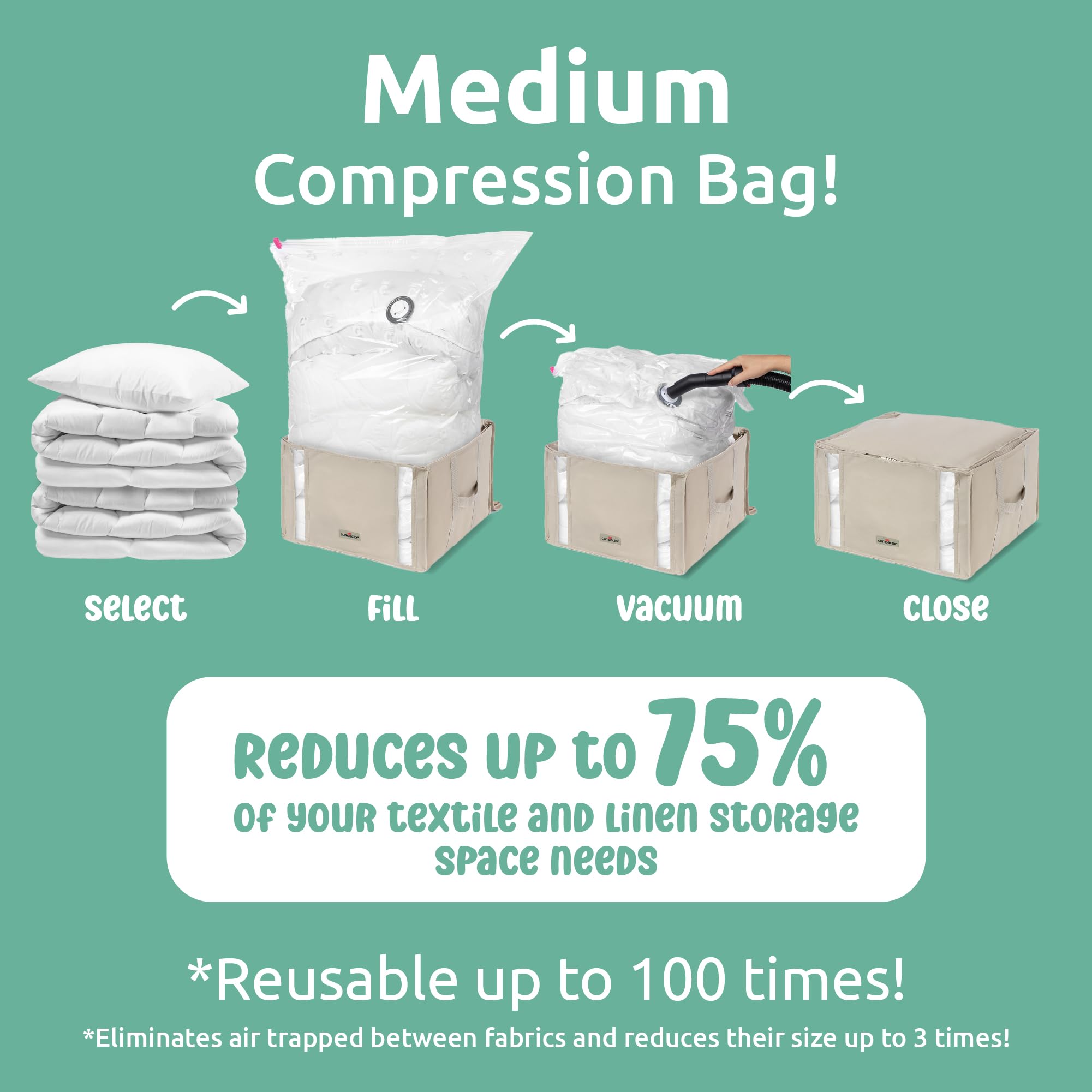 Compactor Vacuum Storage Bag M | Space Saver Vacuum Storage Bags For Clothes, Comforters & Blankets | Ultimate Storage Solution