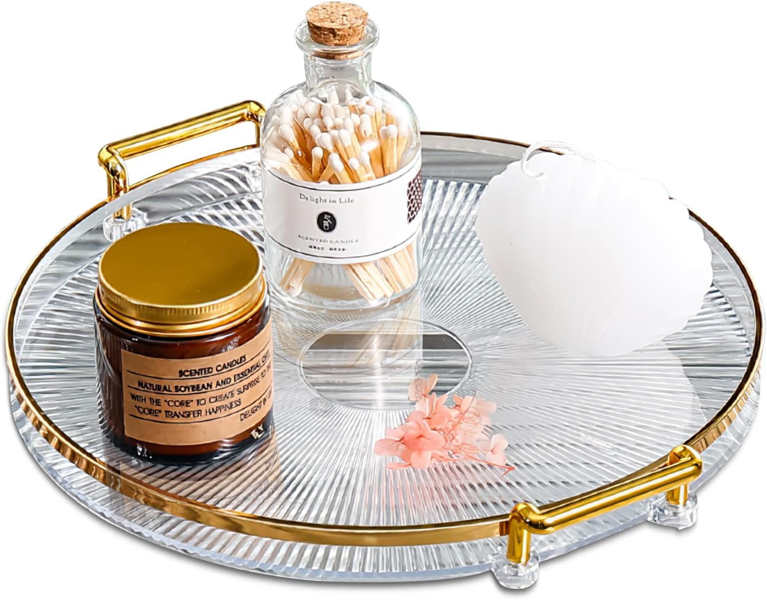 Krlz Serving Tray With Handles Round Plastic Coffee Table Tray Multifunctional Decorative Tea Tray Cosmetics Jewelry Oganiser Fo
