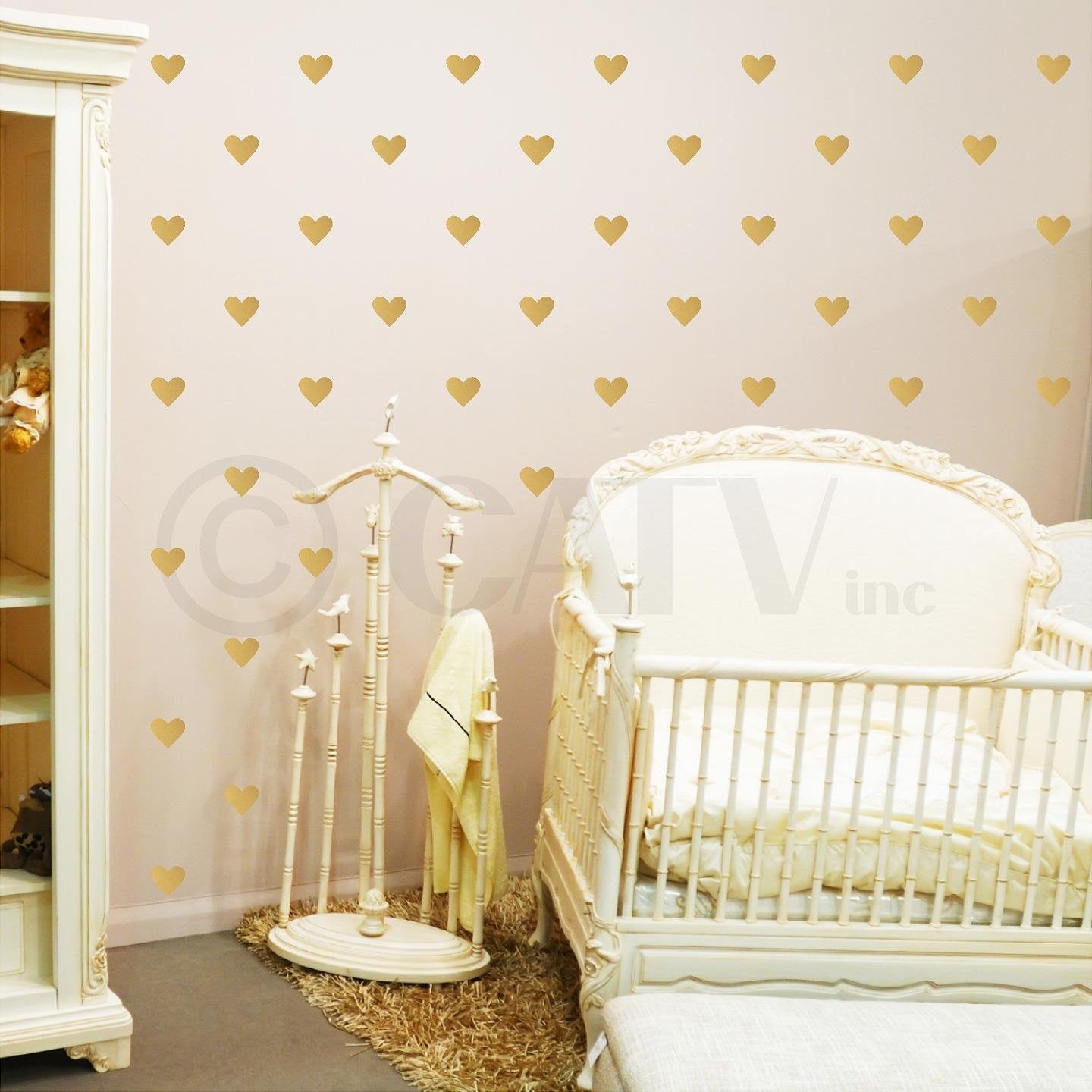 Hearts 2'' Set Of 120 Wall Pattern Decal Vinyl Stickers (Gold)
