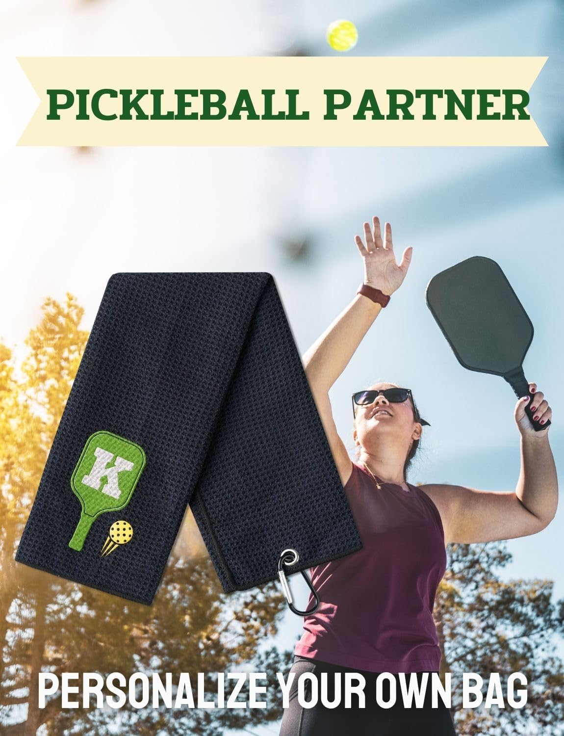 CybGene Embroidered Pickleball Towel, Funny Gift for Pickleball Lovers, 16x 24 Microfiber Towel, Initial W