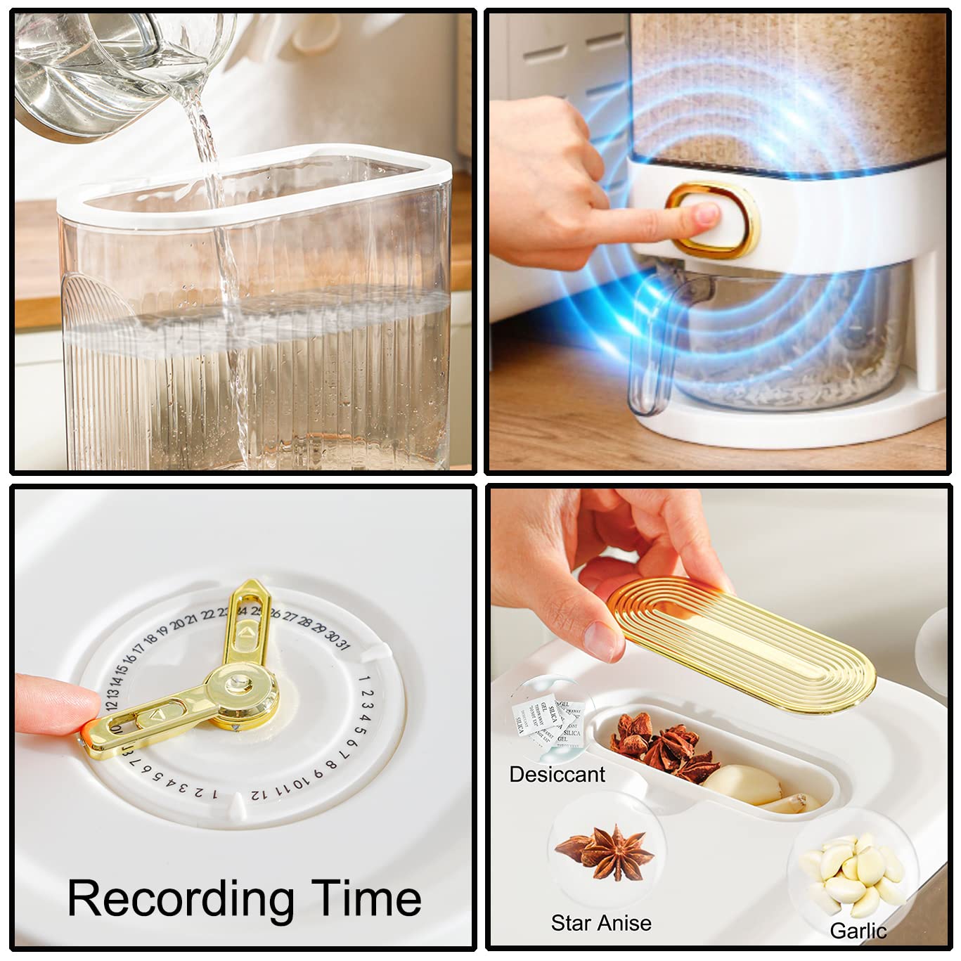 Sooyee Clear Rice Dispenser, Large Cereal Dispenser With Lid Time Scale, Measuring Cylinder Moisture Proof Airtight Food Dispens