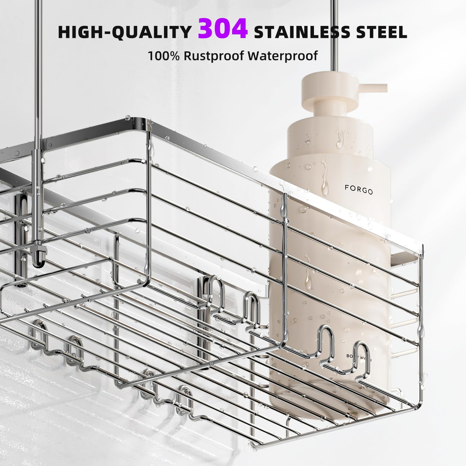 Shanshui Shower Hanging Caddy, Bathroom Shower Organizer Basket, Shampoo Bracket, Over Door Shower Rack With Hooks, 304 Stainles