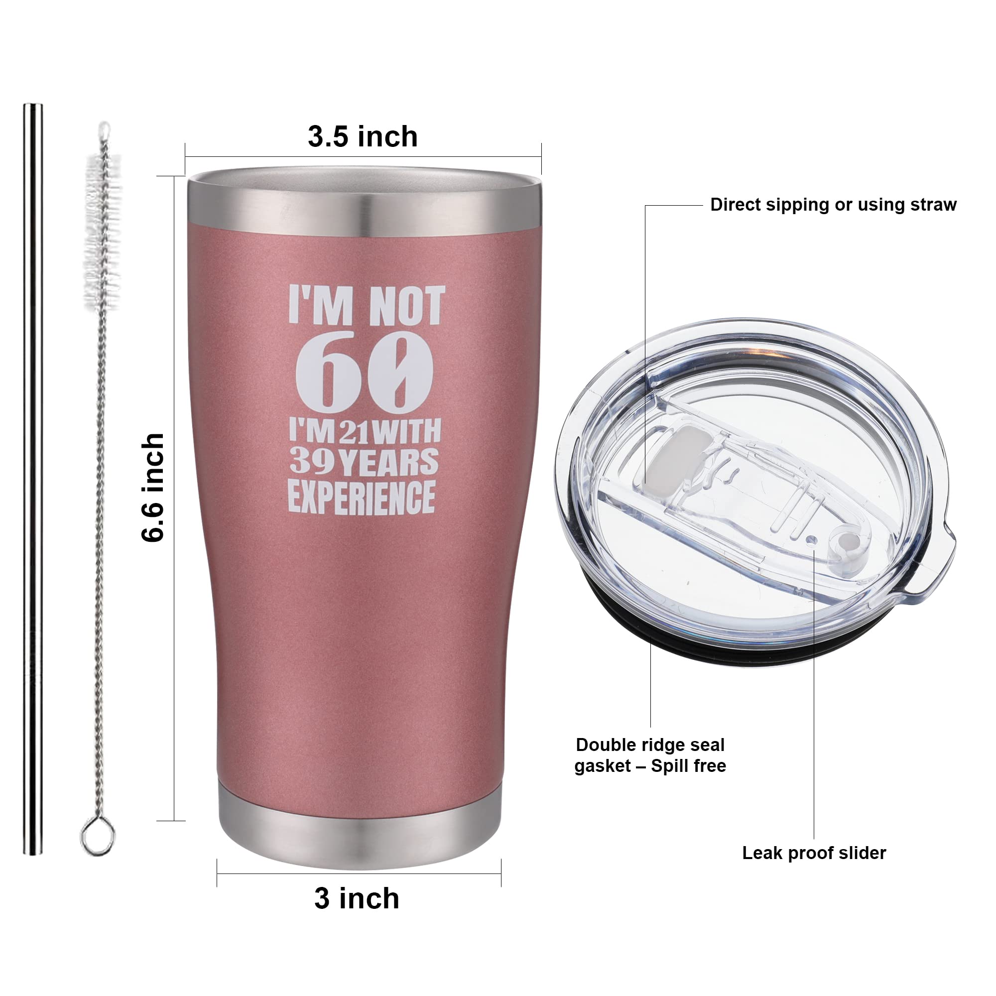 Misty Hawk Vacuum Insulated Tumbler With Lid And Straw- 60Th Birthday Cups (20 Oz), Happy 60Th Birthday Gifts For Women And Men,