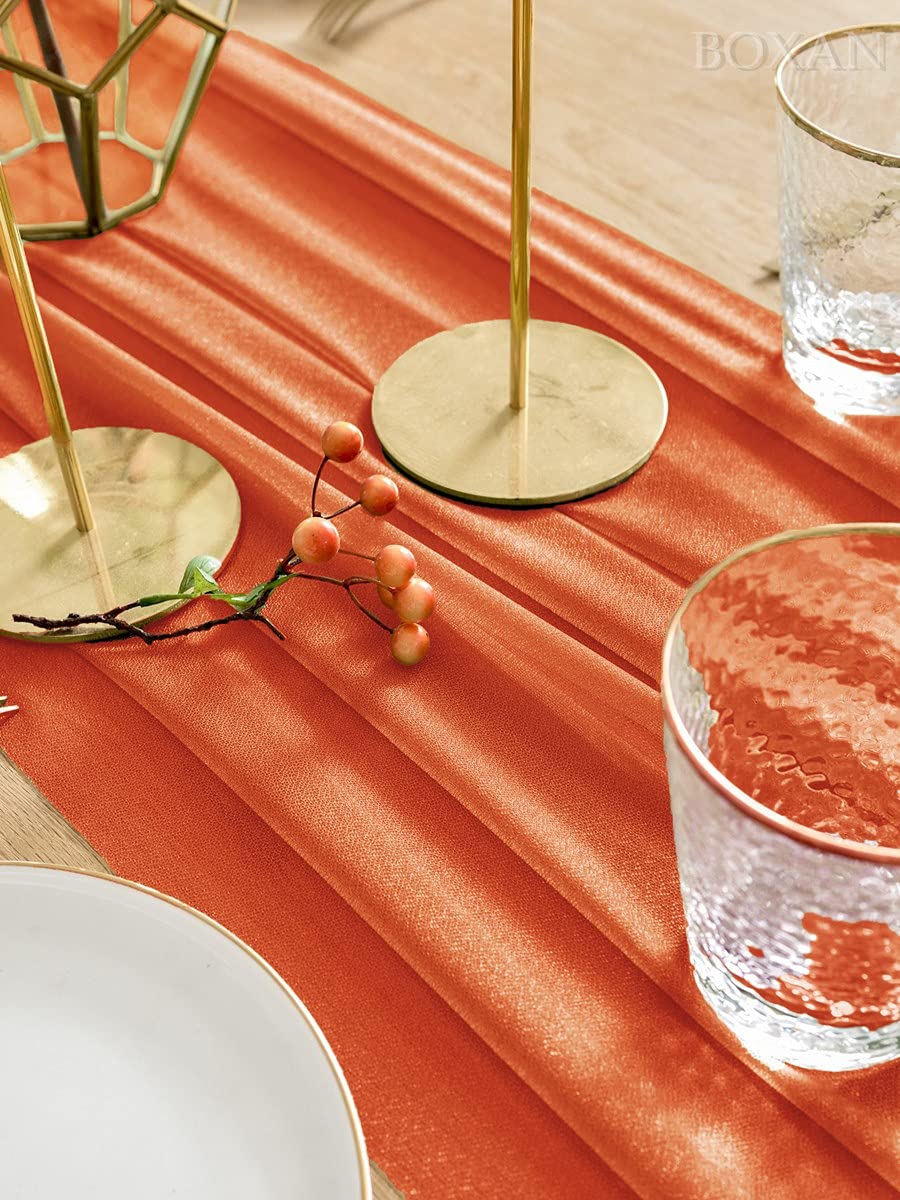 Boxan Gorgeous Burnt Orange Sheer Table Runner 30X120 Inch For Romantic Wedding Decor, Bridal Shower, Birthday Party, Fall Vinta